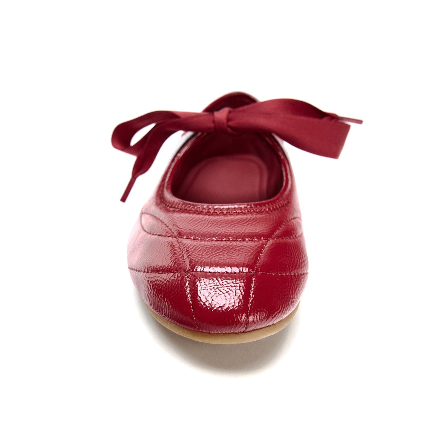 Patent Red Round-Toe Chic Stitch Bridge Strap Flats