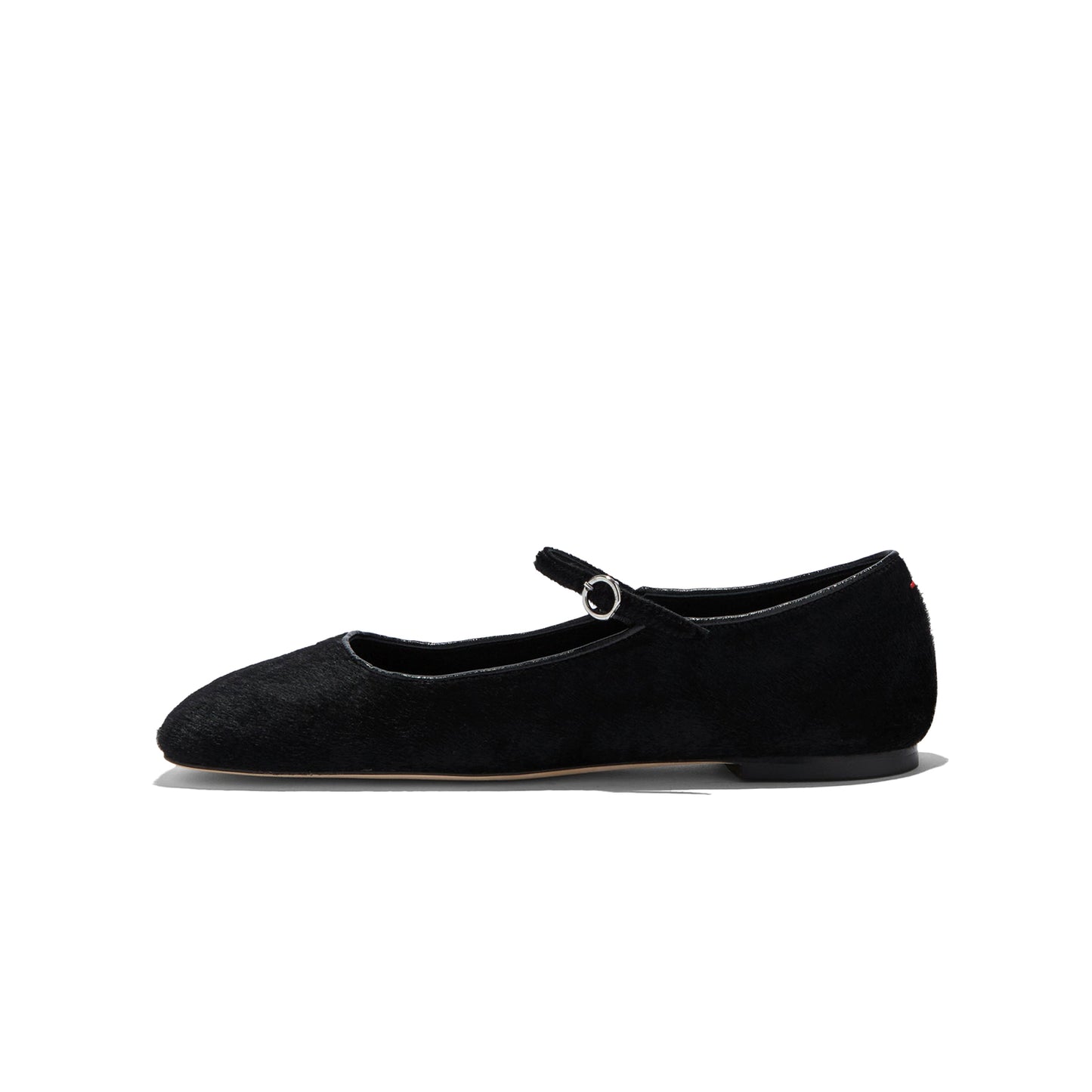 Black Pony Hair Vegan Leather Square-Toe Mary Jane Flats