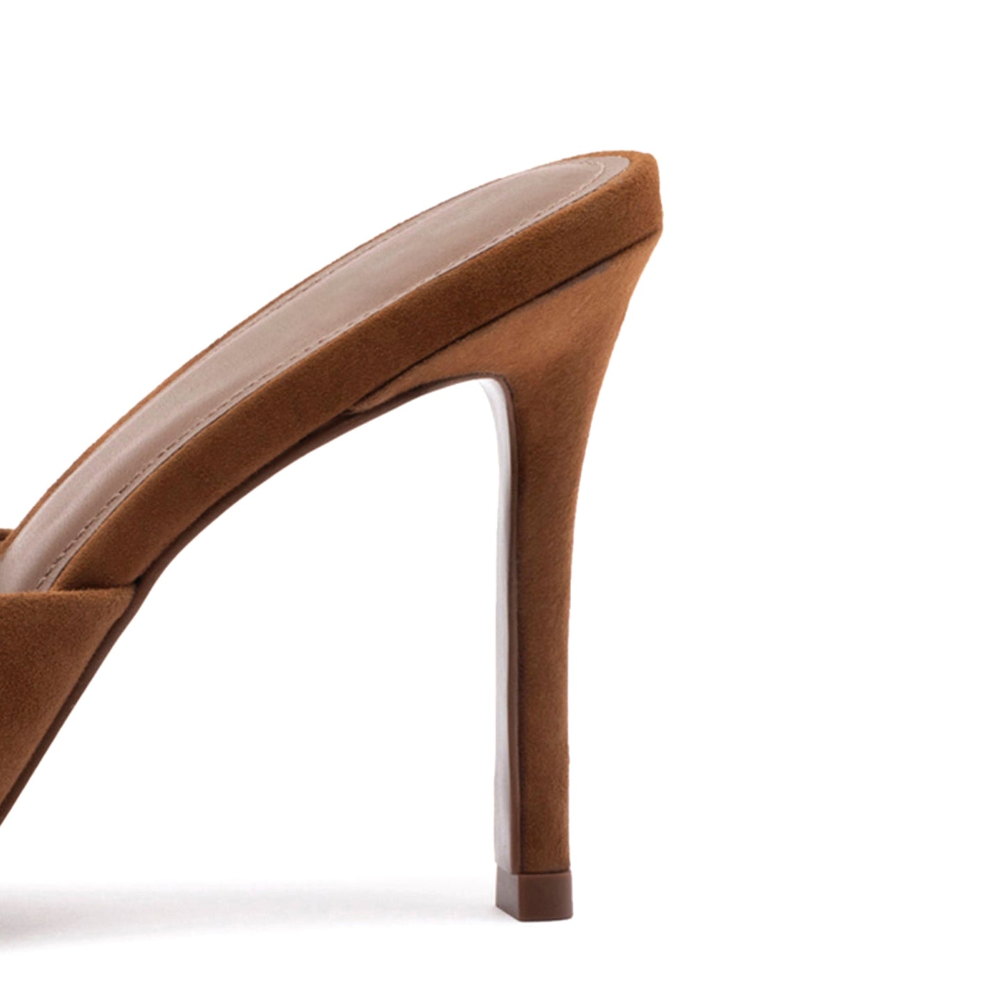 Brown Faux Suede Round-Toe Backless High Stiletto Heels
