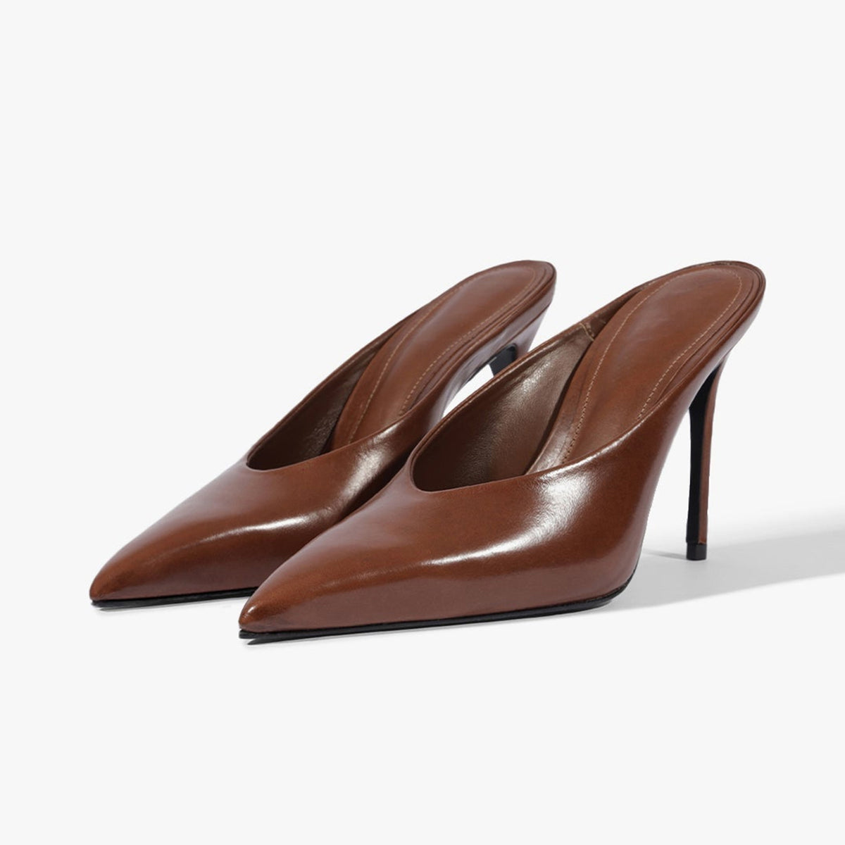 Coffee Pointed-Toe Slip-On Backless Chic Pumps High Heels