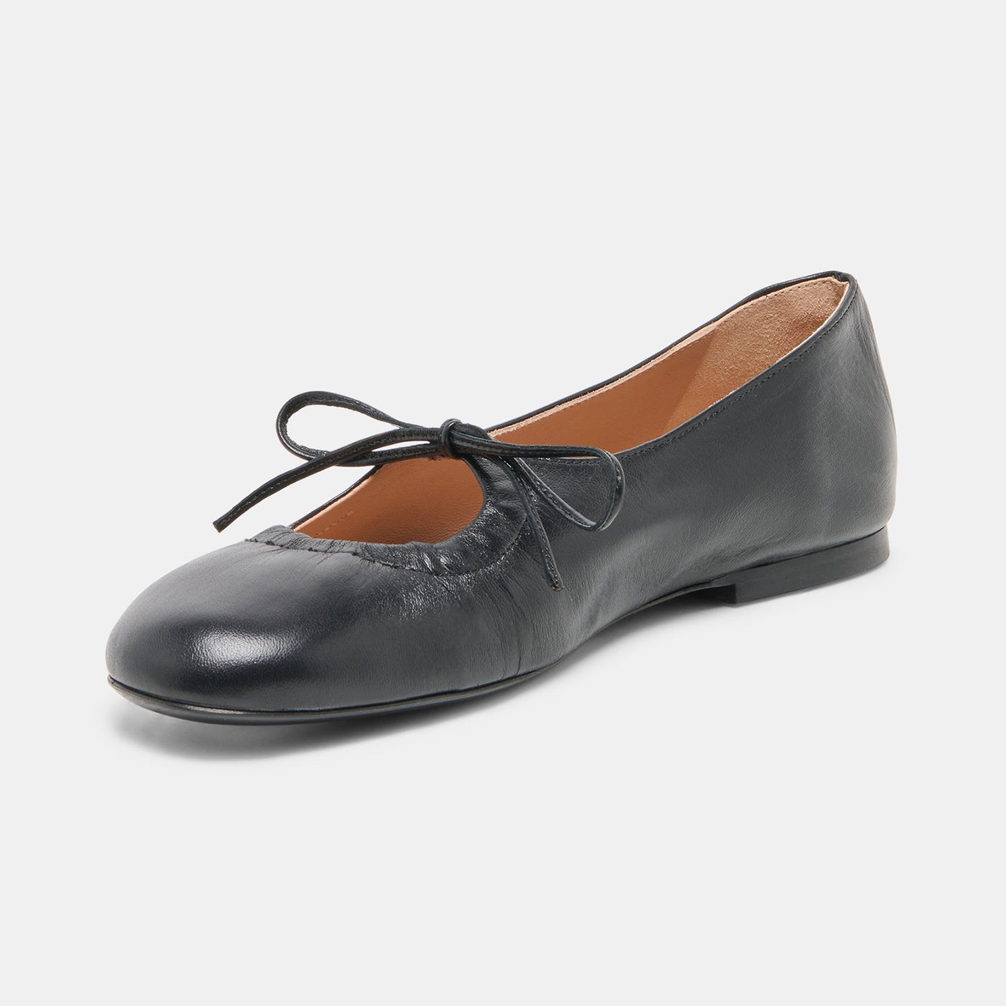 Black Round-Toe Middle Strap Slip-On Ballet Flats
