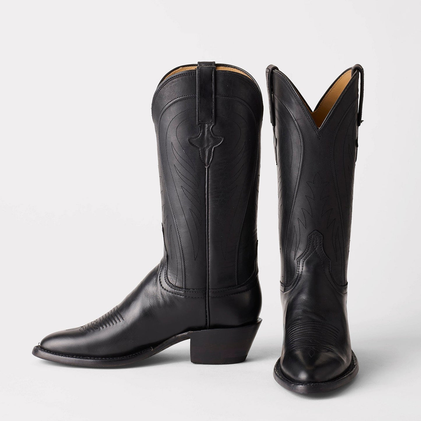 Black Round-Toe Simple Mid Calf Chic Classic Cowgirl Boots