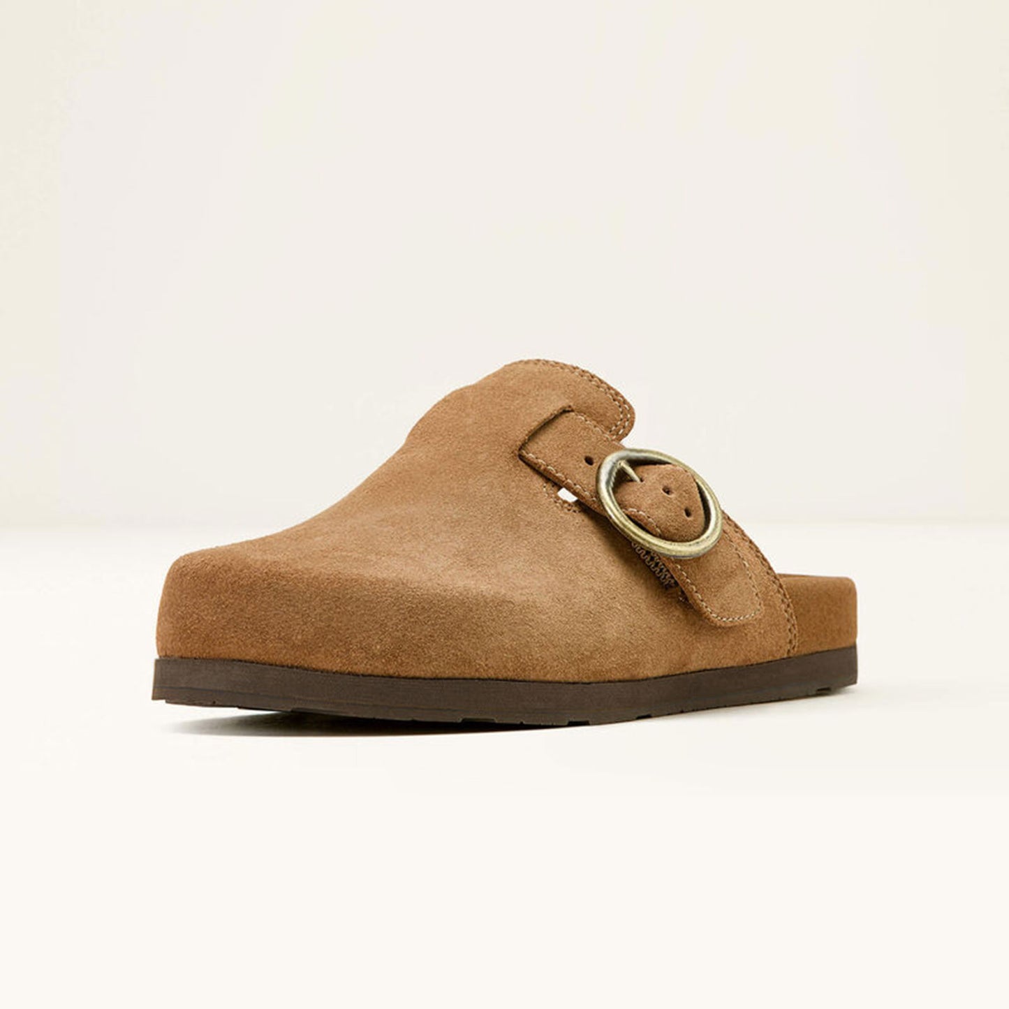 Caramel Cow Suede Square-Toe Backless Chic Mules Flats