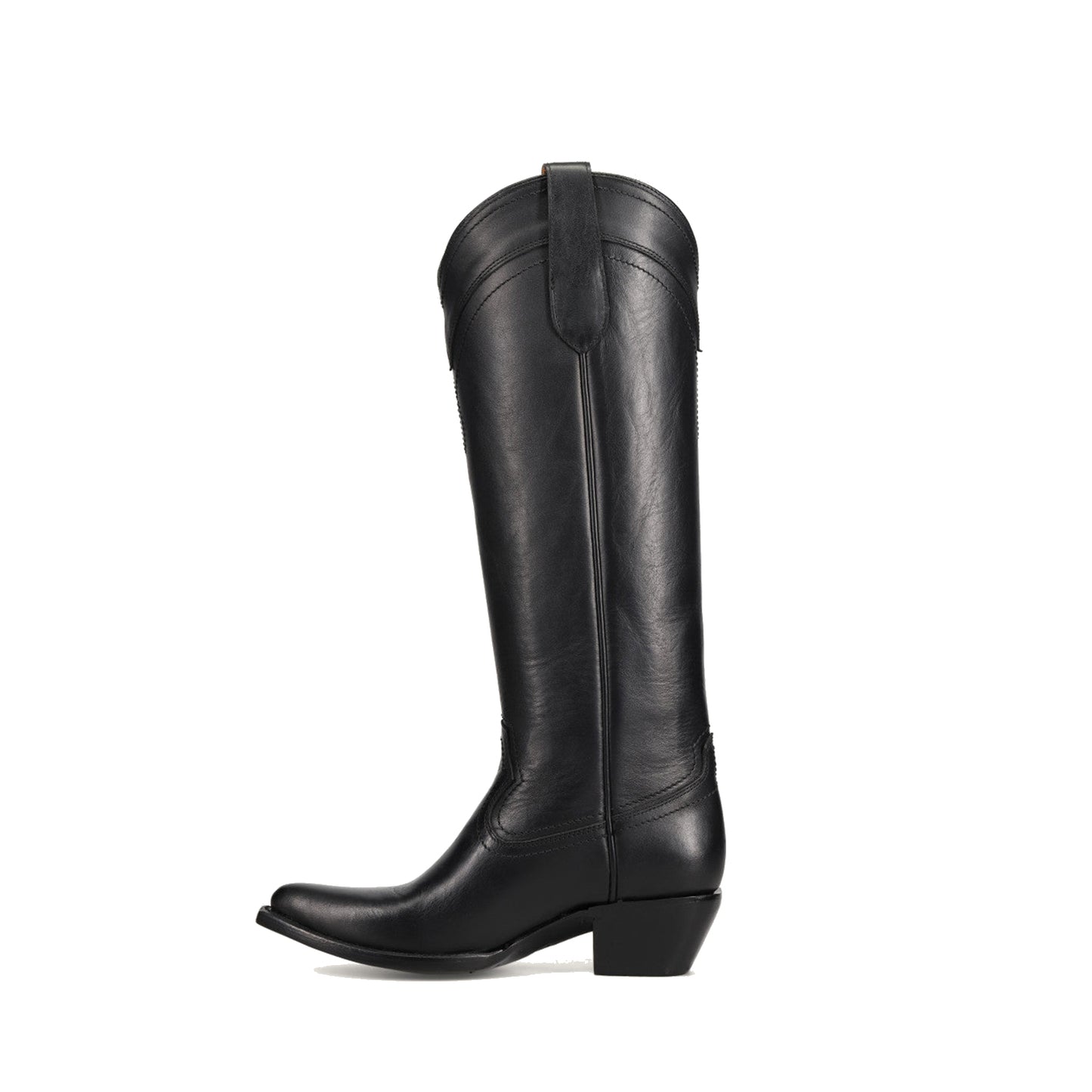 Black Almond-Toe Sleek Wide Calf Knee High Simple Cowgirl Boots