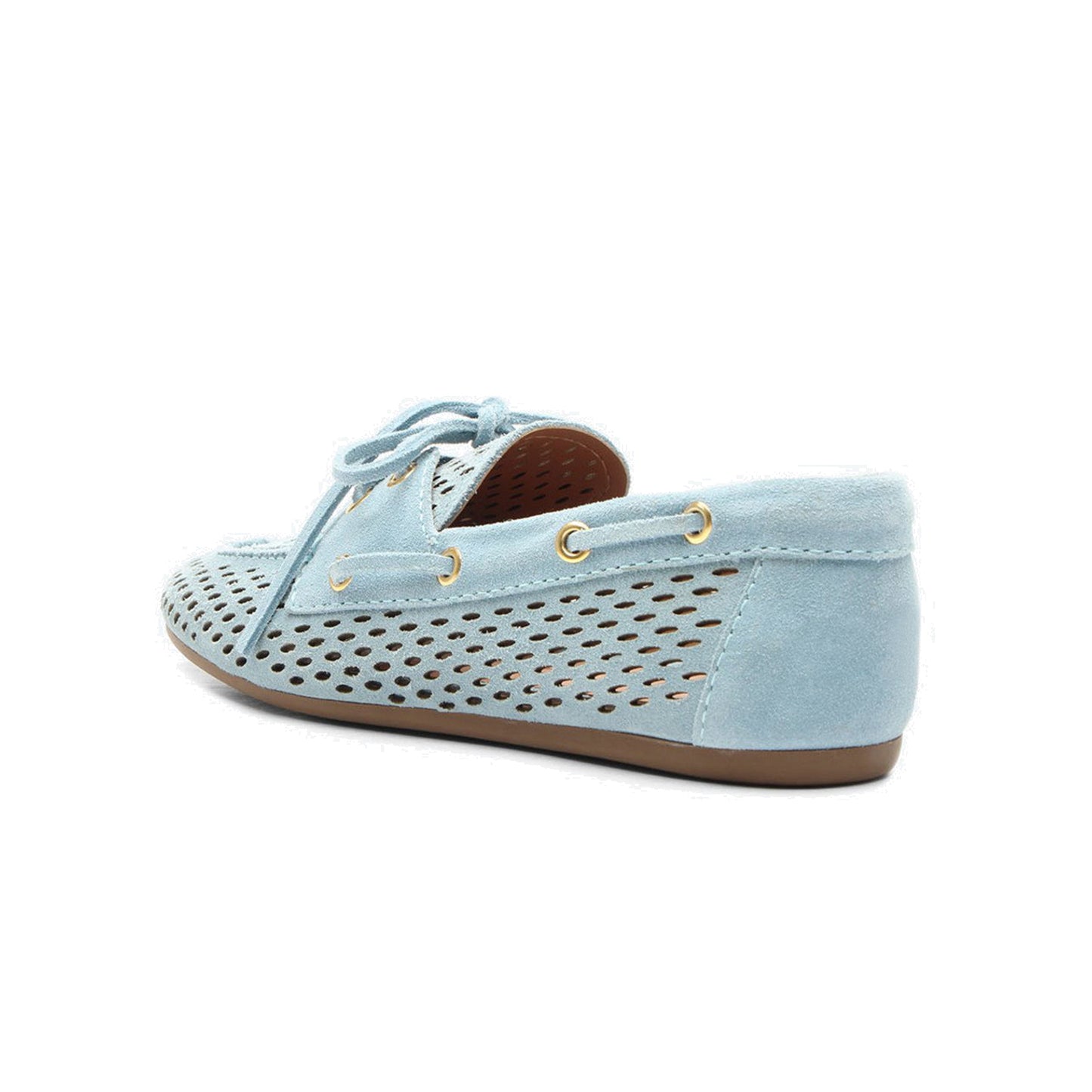 Blue Faux Suede Round-Toe Little Cutout And Bow Chic Flats