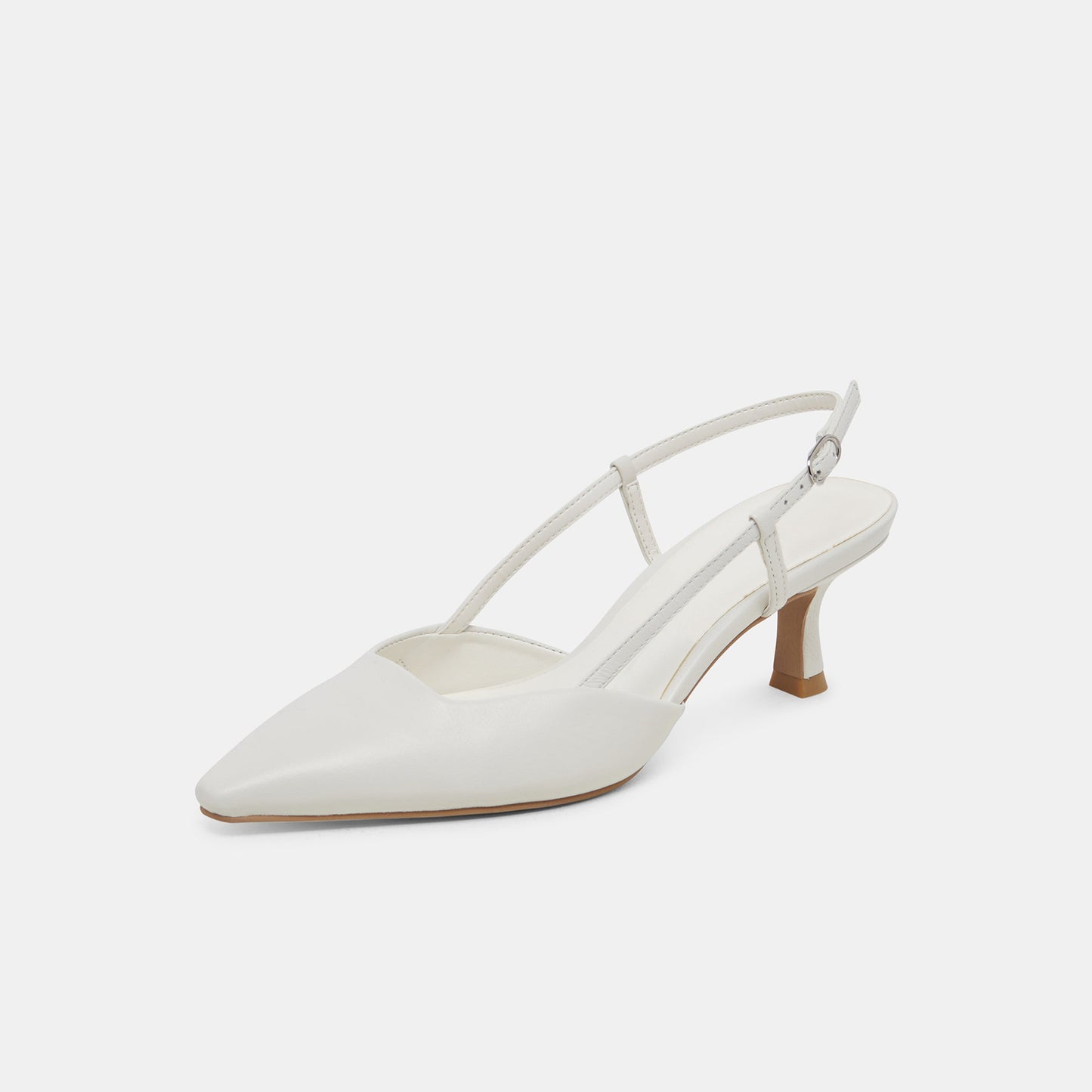 White Pointed-Toe Classic Slip-On Slingback Kitten Heels