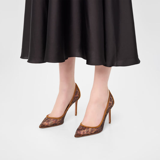 Leopard Mesh Pointed-Toe Classic Slip-On High Heels