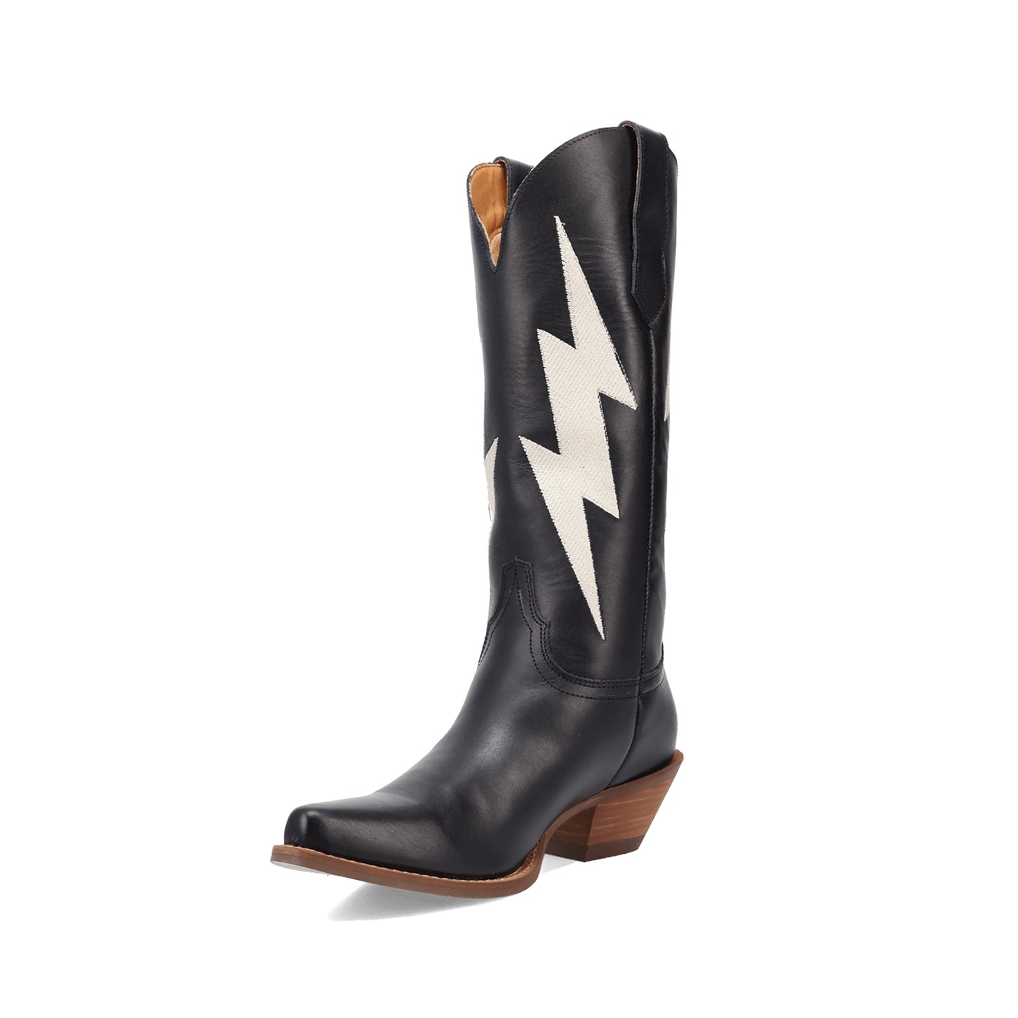 Black Snip-Toe Lightning Embroidery Mid Calf Classic Cowgirl Boots