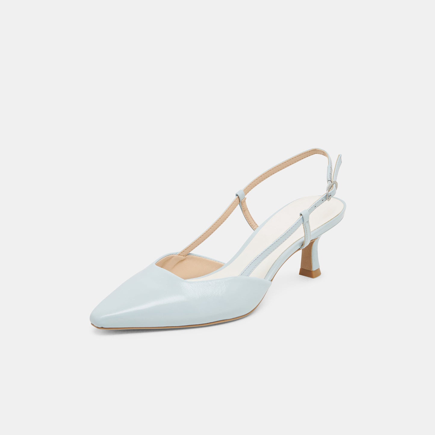Ice Blue Pointed-Toe Classic Slip-On Slingback Kitten Heels