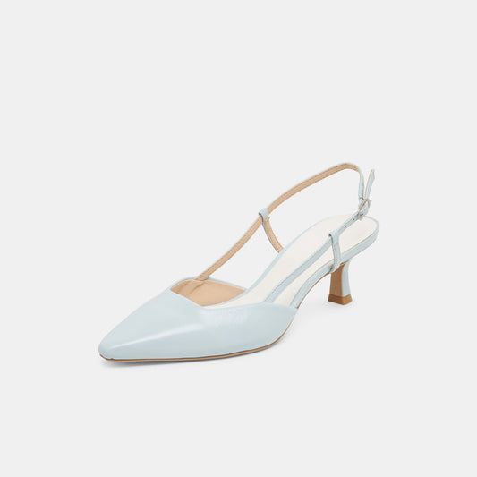 Ice Blue Pointed-Toe Classic Slip-On Slingback Kitten Heels