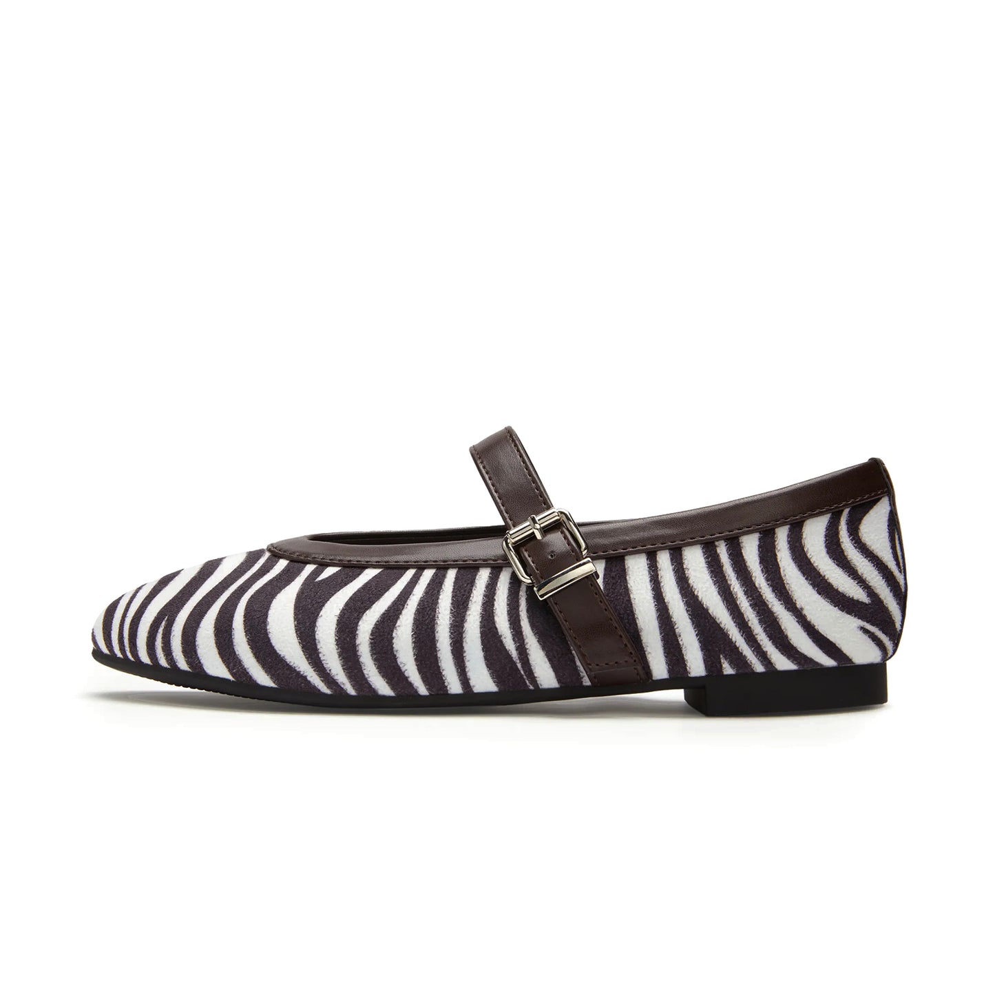 Zebra Pattern Pony Hair Round-Toe Front Bow And Mary Jane Ballet Flats