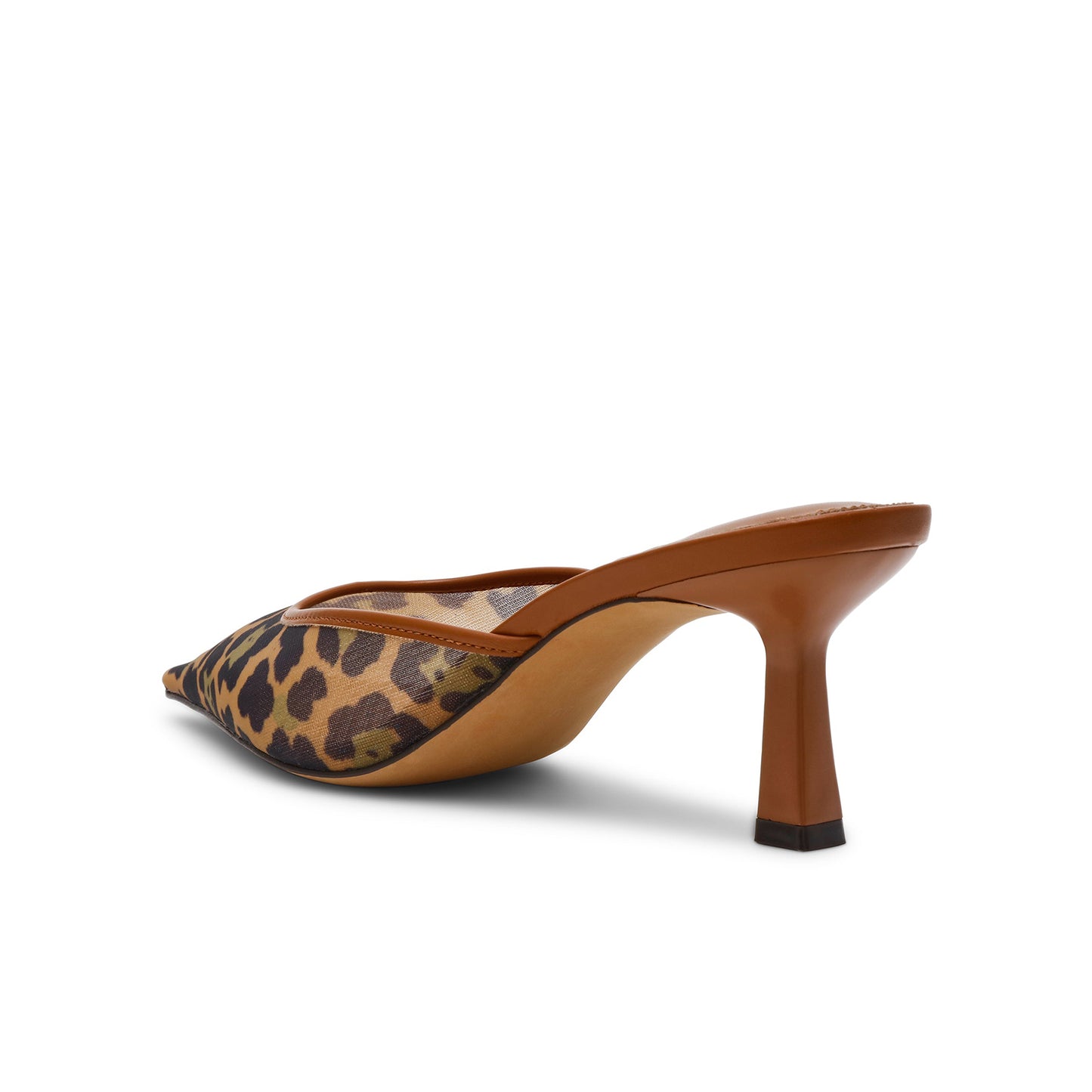 Leopard Mesh Pointed-Toe Classic Slip-On Backless Kitten Heels