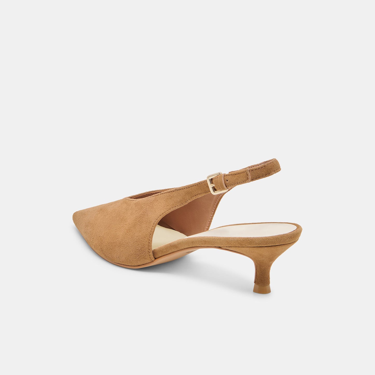 Light Brown Faux Suede Classic Pointed-Toe Slip-On Slingback Kitten Heels