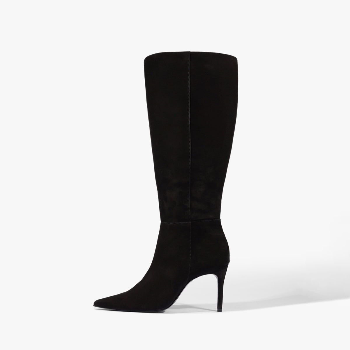 Chic Pointed-Toe Simple Full-Zip Sleek Knee High Stiletto Boots - Black Faux Suede