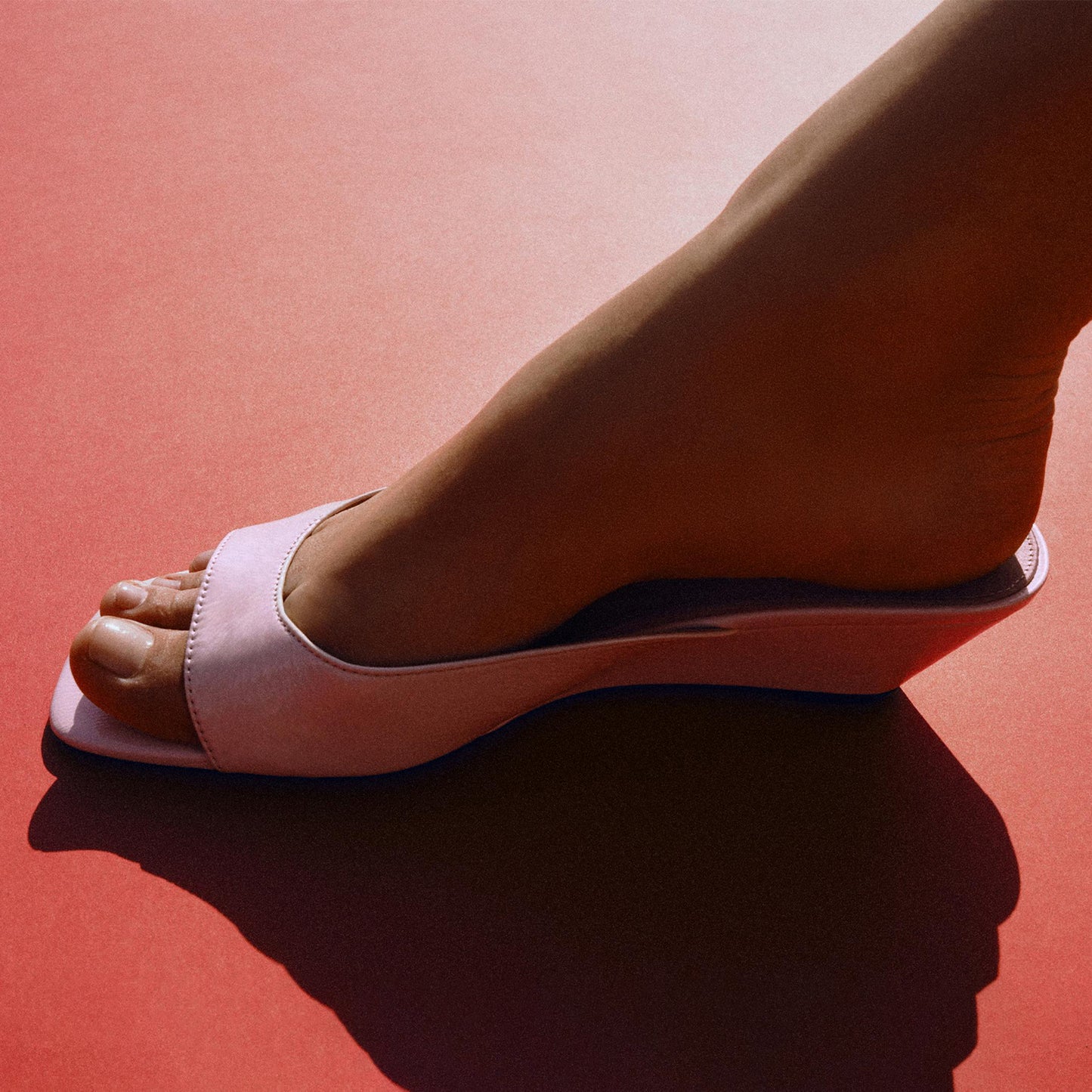 Blush Pink Square-Toe Backless Wedge Heel Sandals