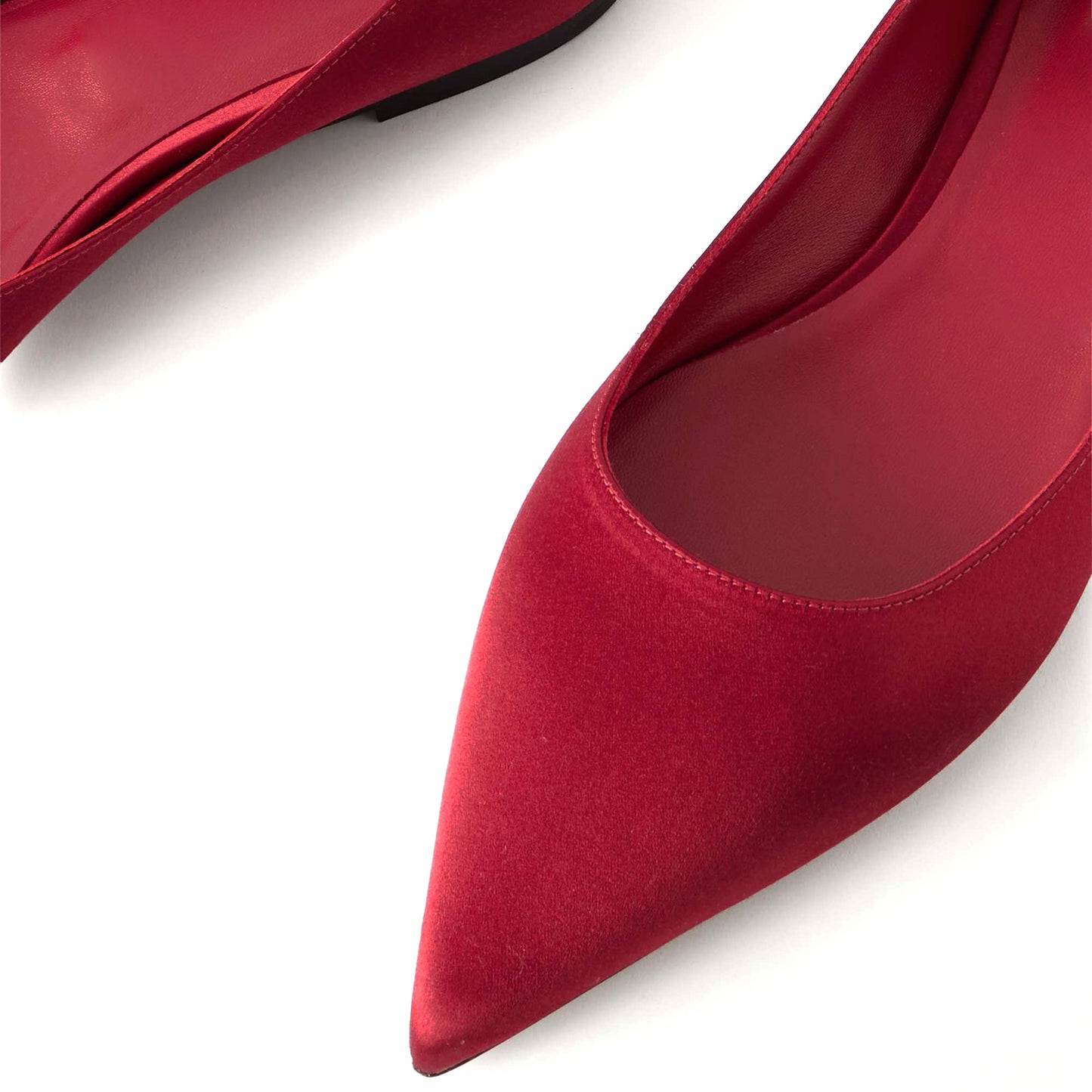 Red Satin Pointed-Toe Slip-On Simple Ballet Flats