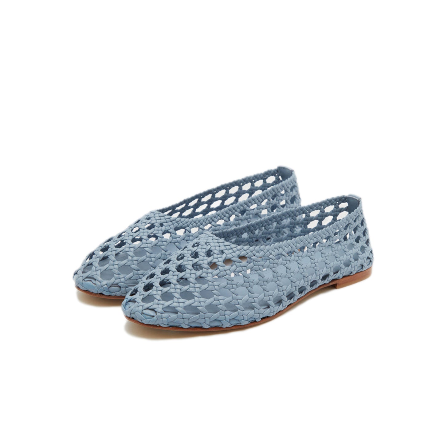 Blue Woven Round-Toe Slip-On Classic Ballet Flats