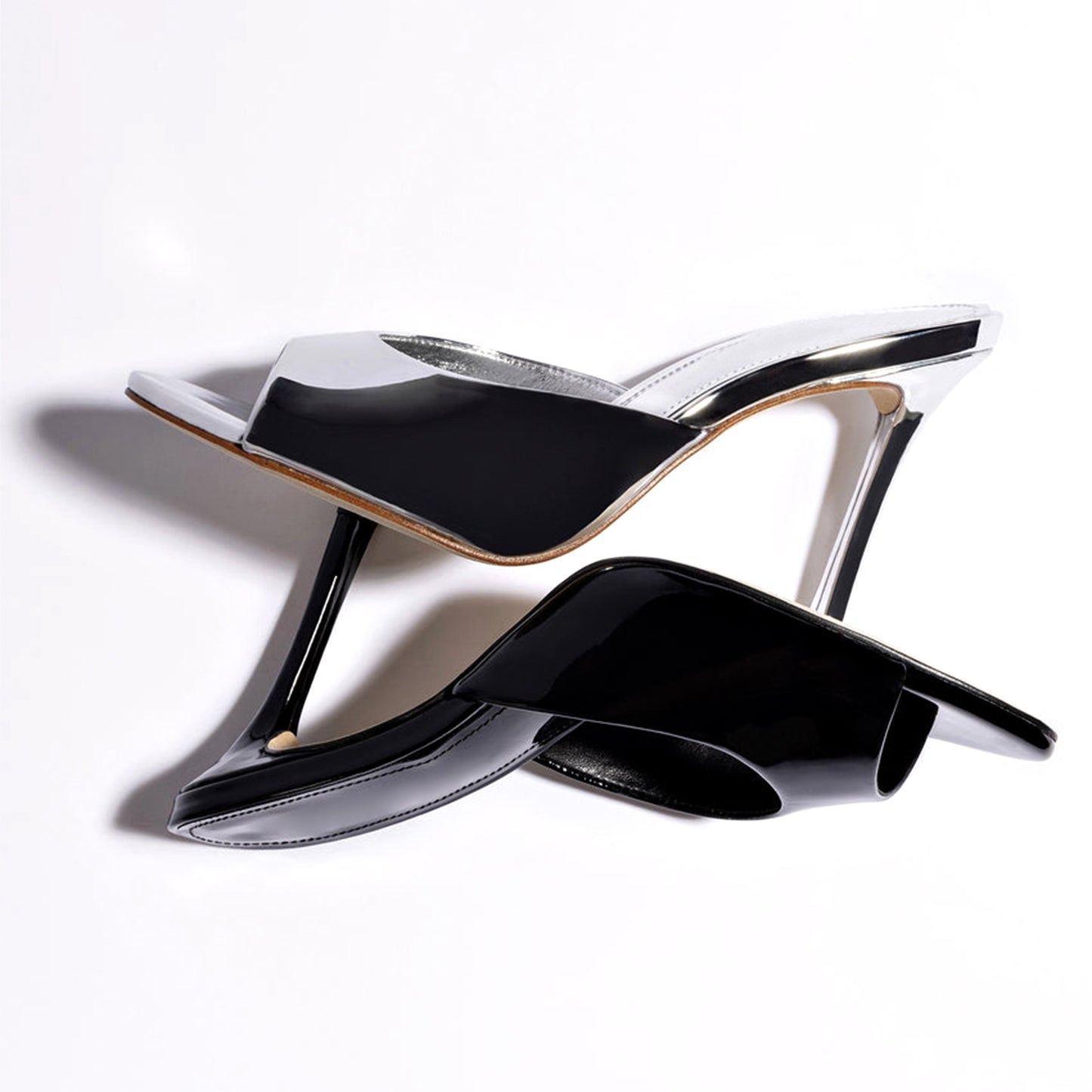 Patent Black Round-Toe Sleek Backless High Stiletto Heels