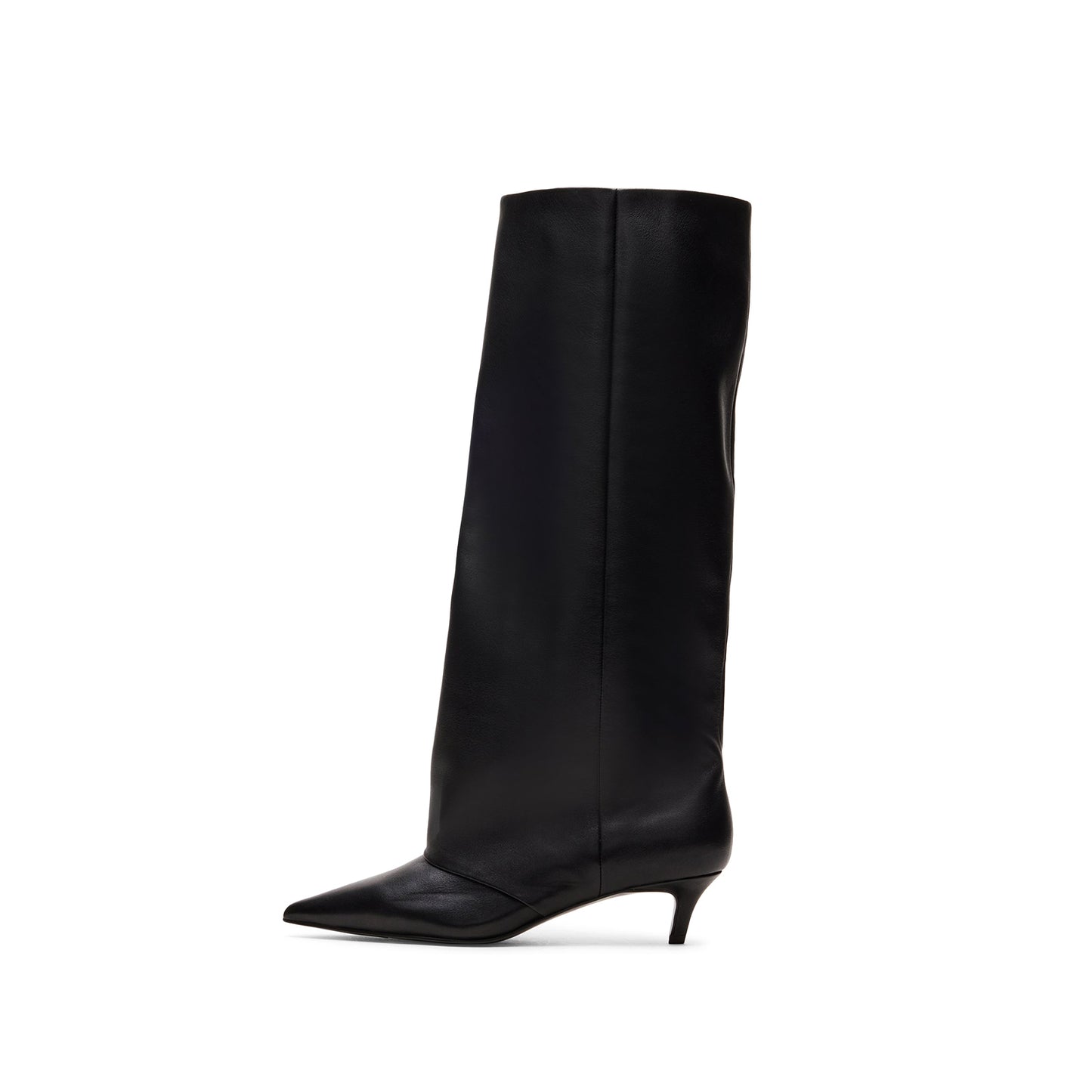 Black Pointed-Toe Sleek Wide Calf Knee High Stiletto Boots