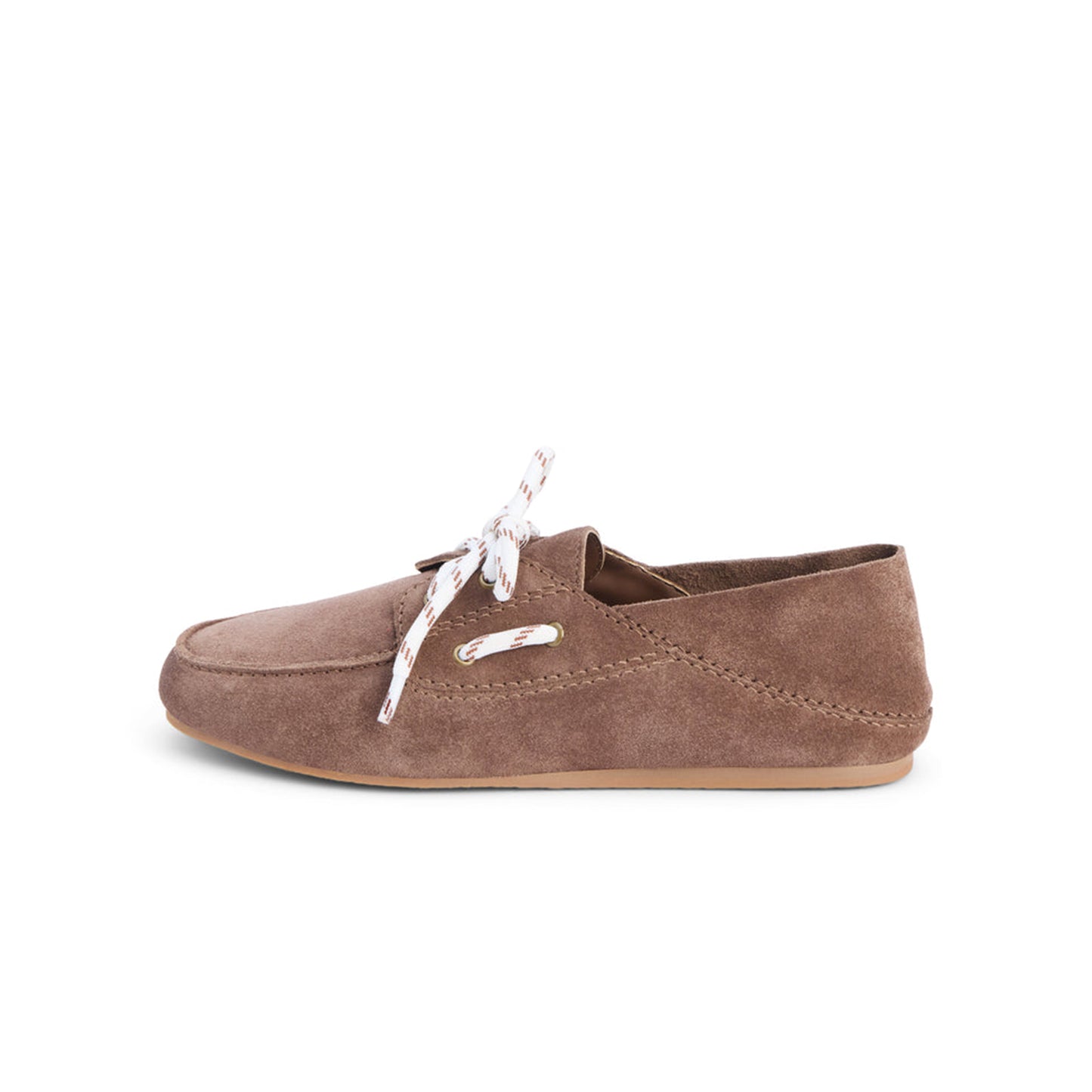 Taupe Cow Suede Round-Toe Lace-Up Boat Shoes Flats