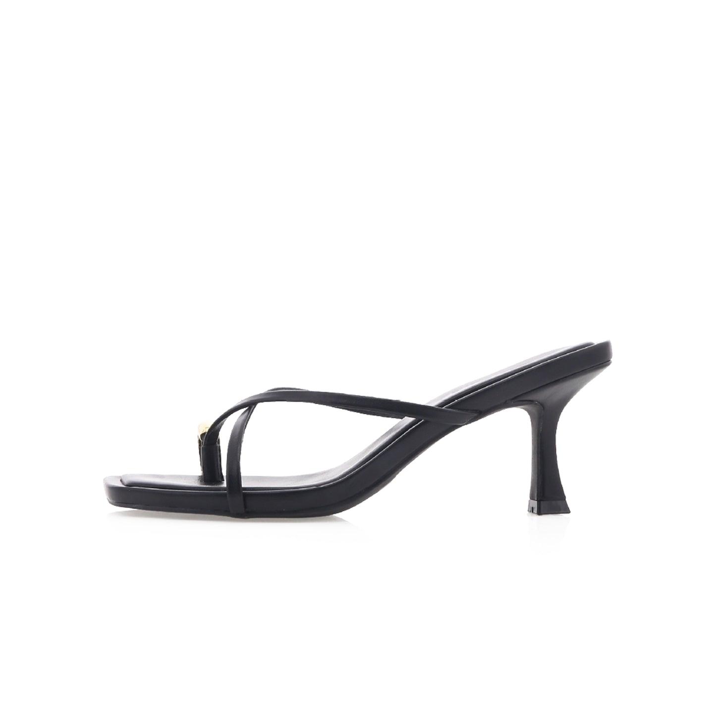Black Open Square-Toe Double Straps High Heels