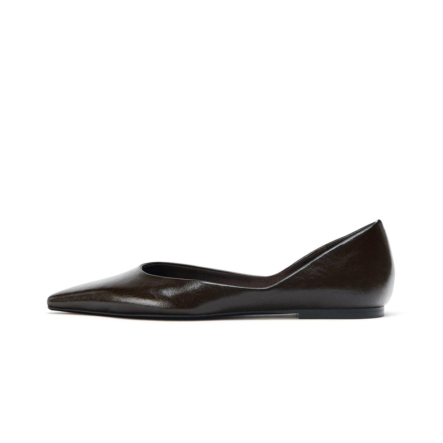 Chocolate Brown Simple Pointed-Toe Slip-On Flats