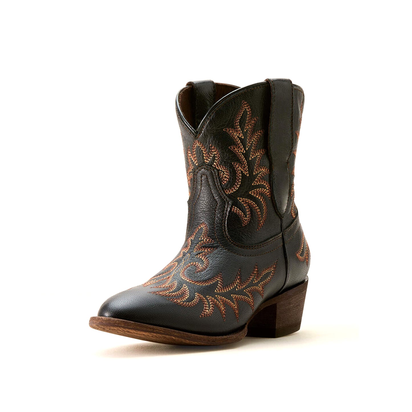 Black Round-Toe Stitching Ankle Cowgirl Boots