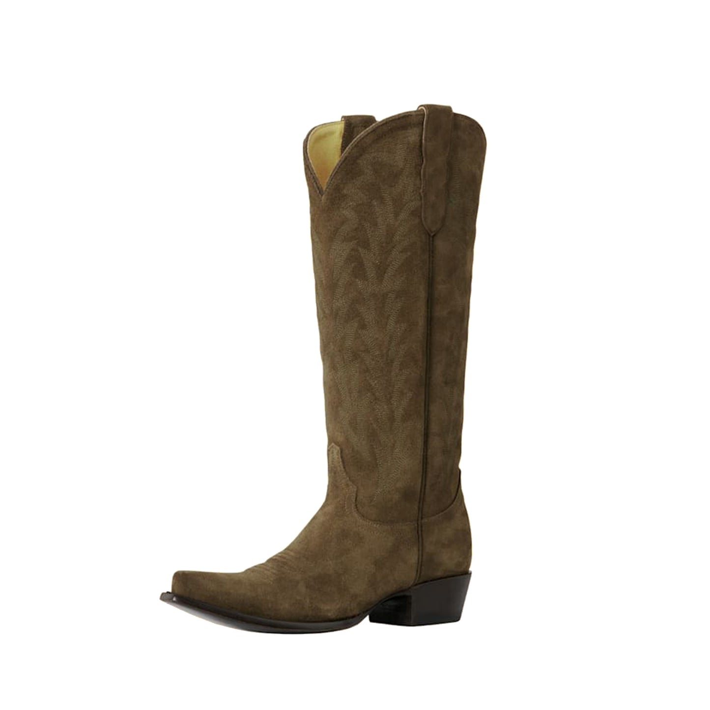 Green Faux Suede Snip-Toe Embroidery Sleek Mid Calf Classic Cowgirl Boots