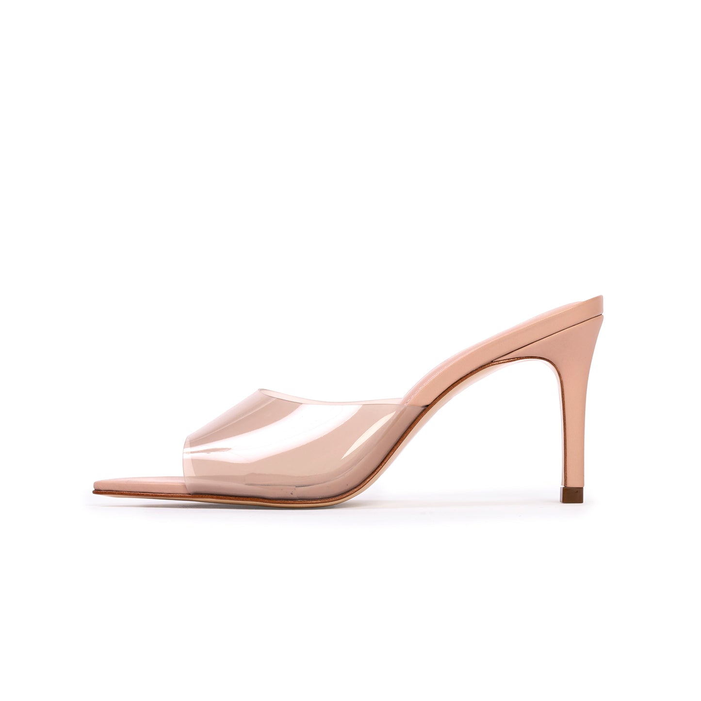 Pink TPU Film Pointed-Toe Backless High Heels