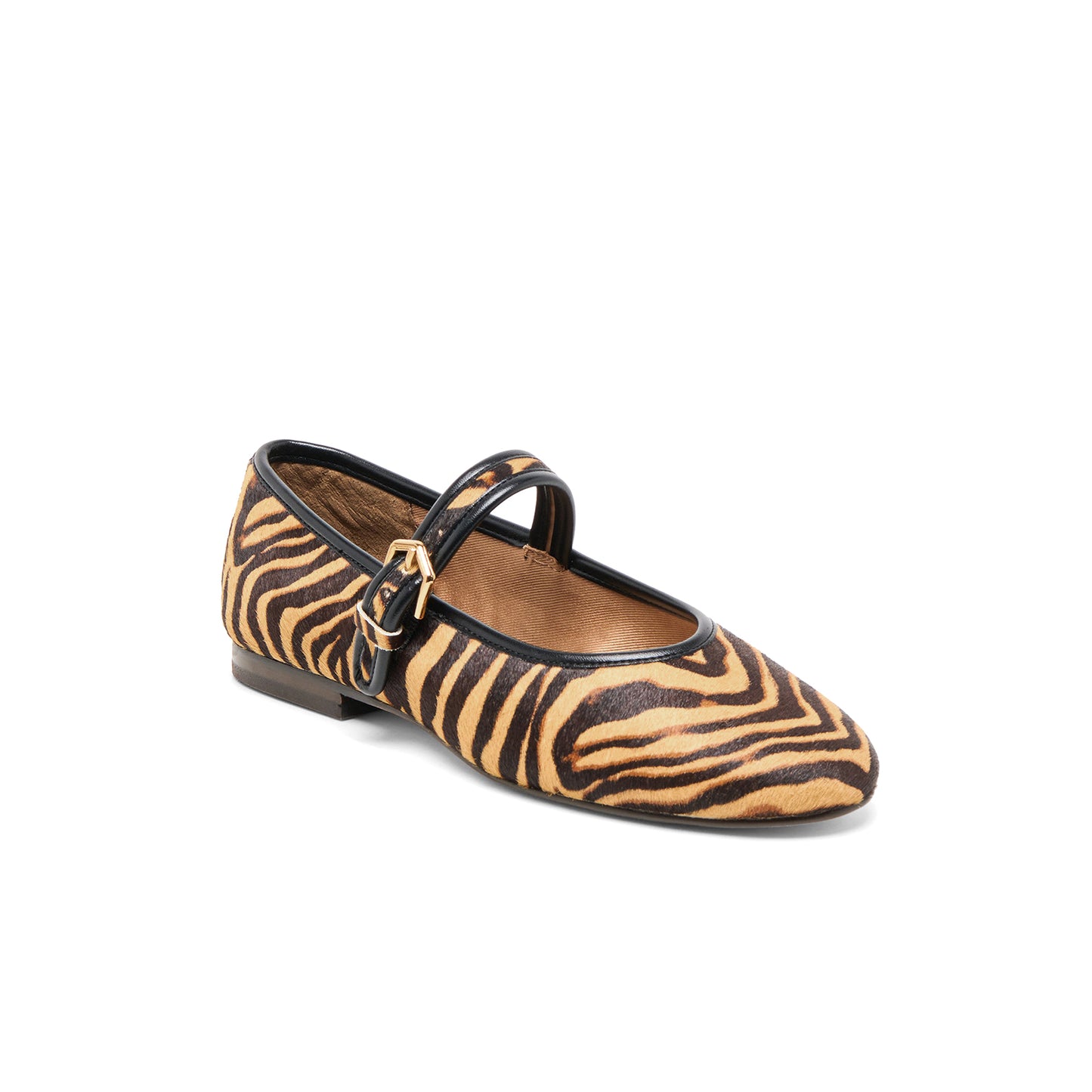 Zebra Print Pony Hair Vegan Leather Round-Toe Bridge Strap Ballet Flats