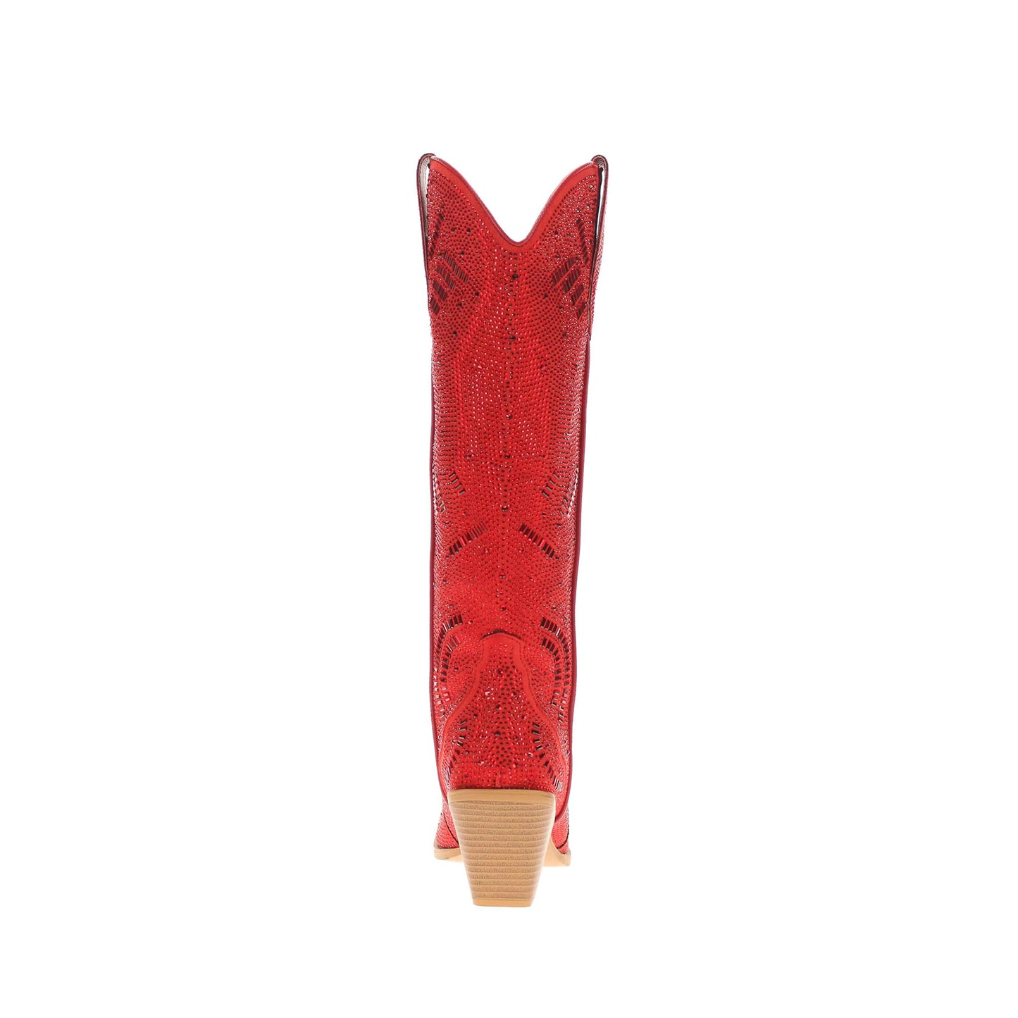 Red Faux Suede Pointed-Toe Full Crystals Wide Calf Knee High Cowgirl Boots
