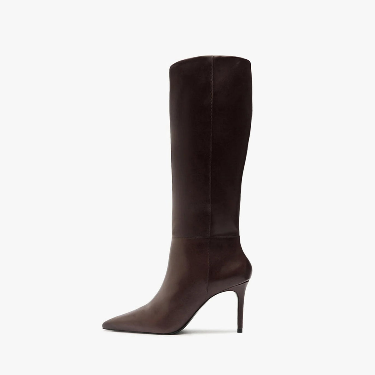 Chic Pointed-Toe Simple Full-Zip Sleek Knee High Stiletto Boots - Chocolate