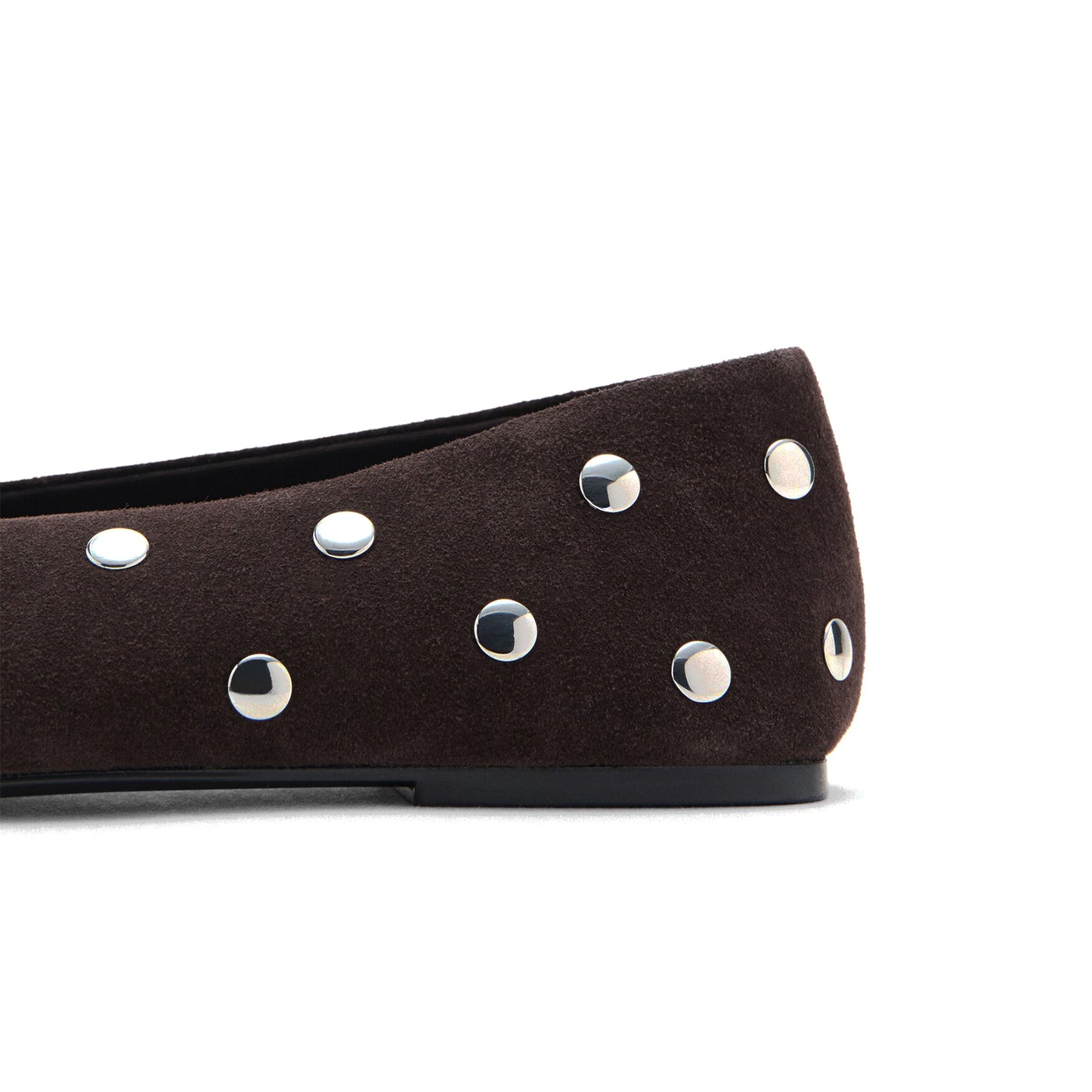 Chocolate Faux Suede Round-Toe Full Studs Slip-On Ballet Flats
