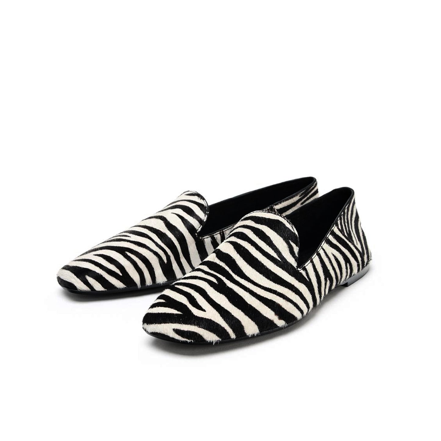 Zebra Print Pony Hair Square-Toe Classic Flats