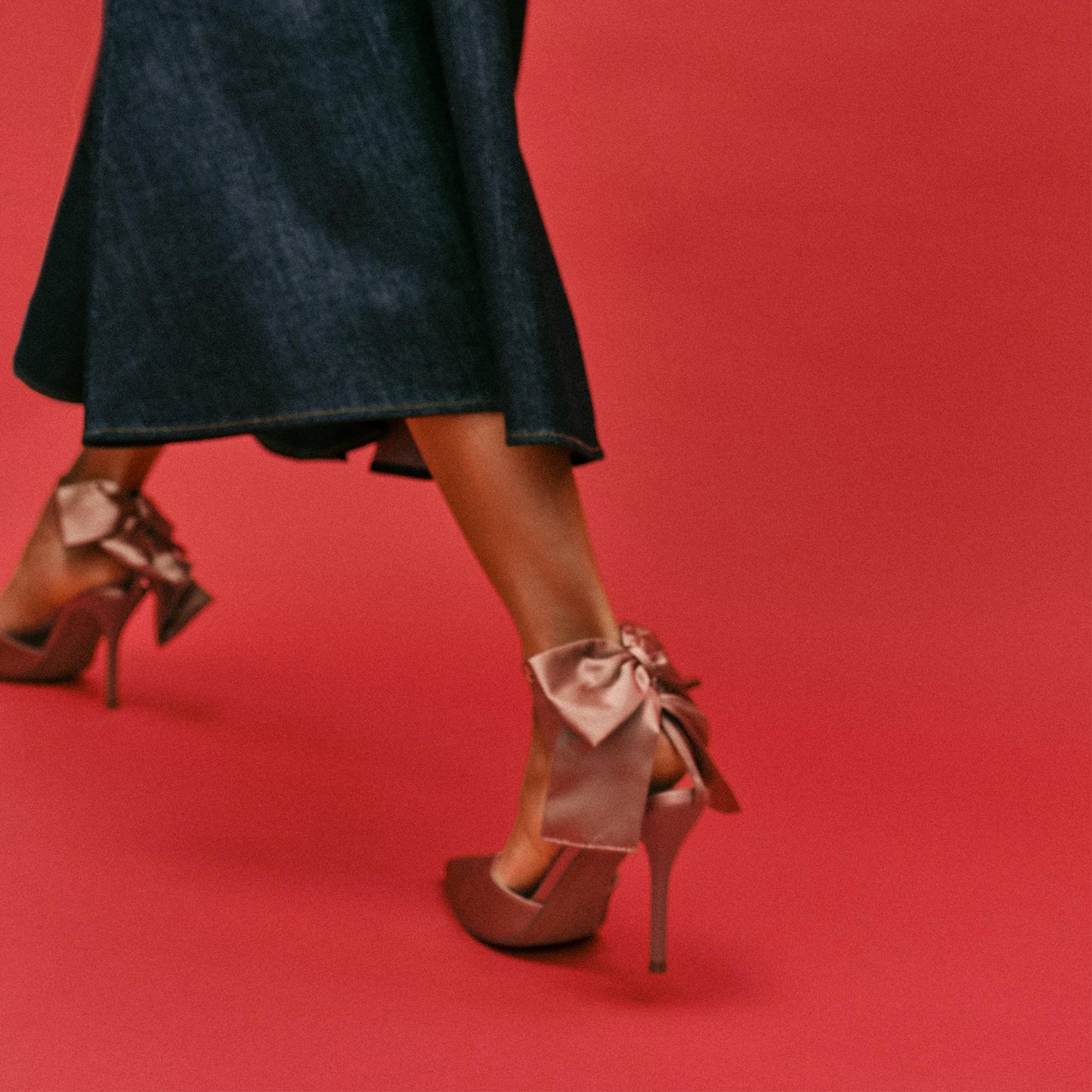Beige Satin Pointed-Toe Ankle Strap With Big Bow Chic High Heels