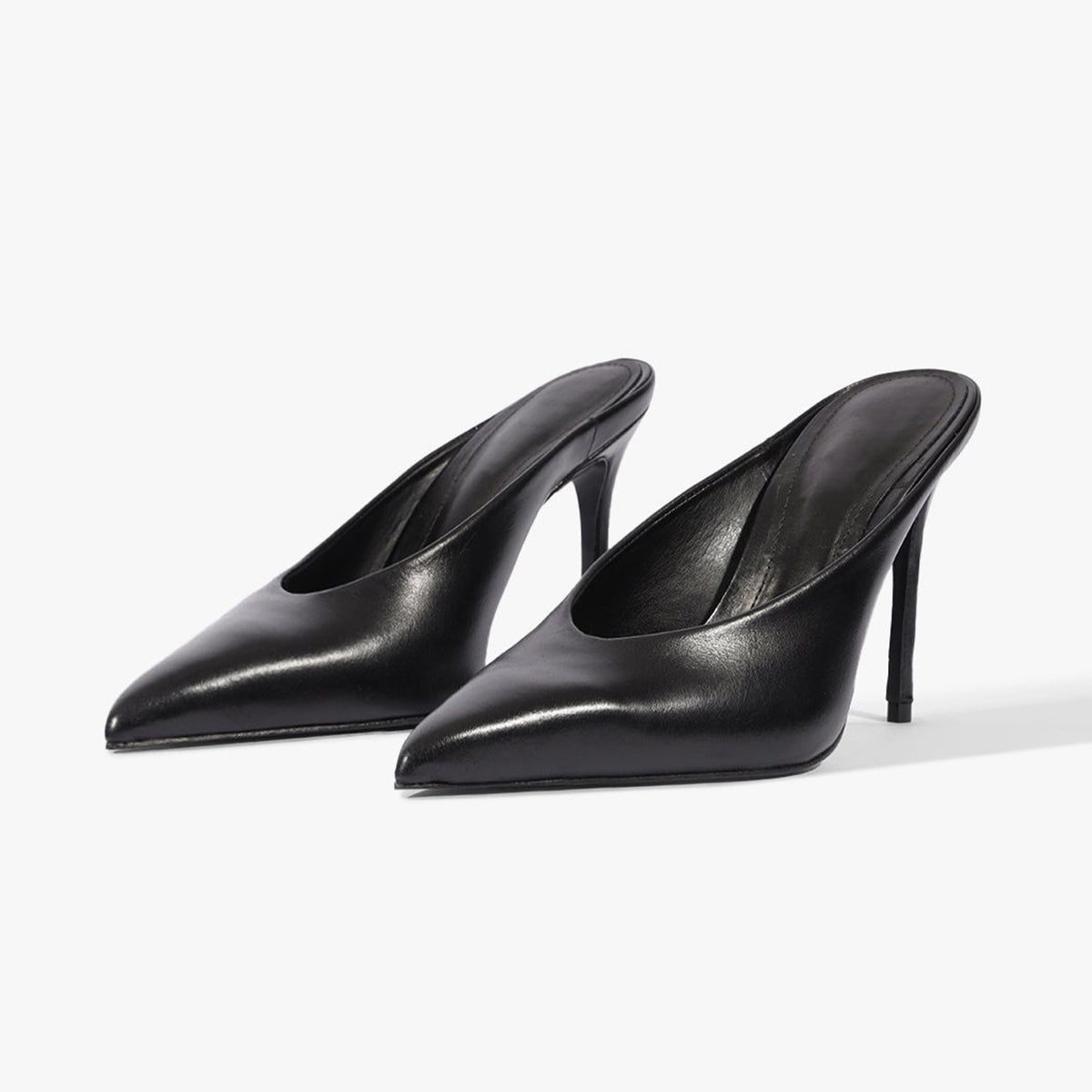 Black Pointed-Toe Slip-On Backless Chic Pumps High Heels