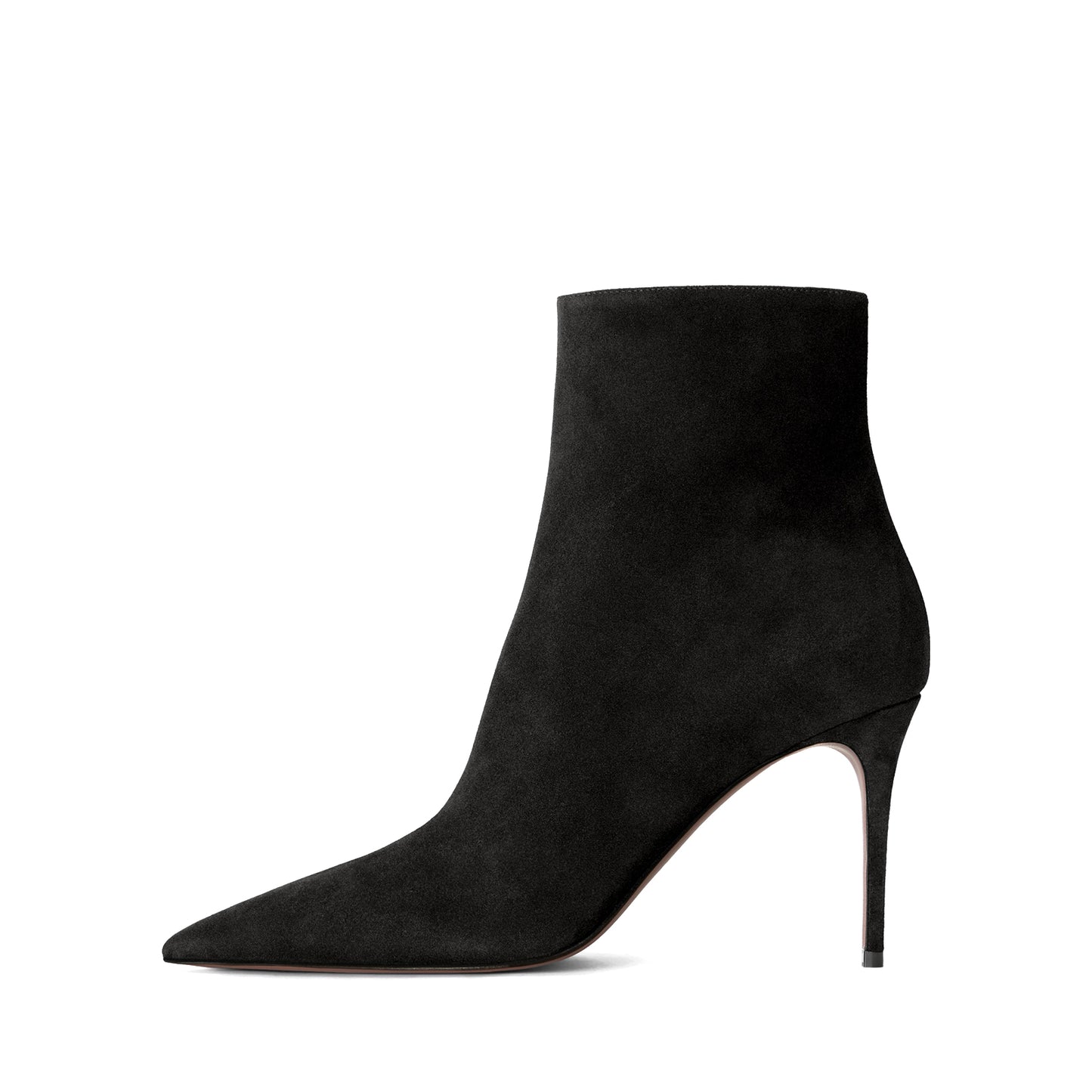 Black Faux Suede Pointed-Toe Classic Full-Zip Chic Ankle Stiletto Boots