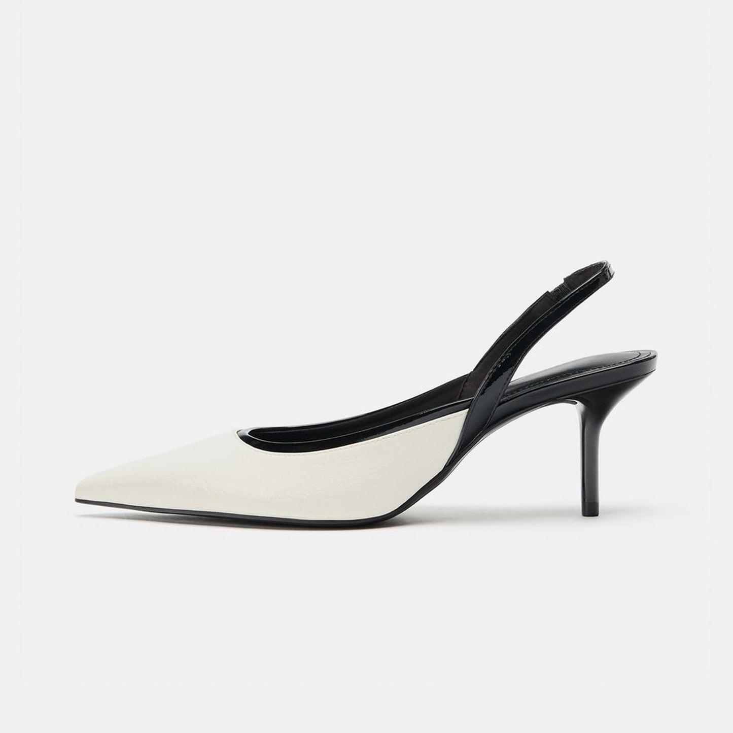 Ivory Pointed-Toe Chic Black Back Strap Kitten Heels