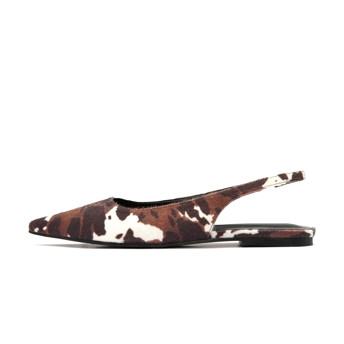 Cow Pattern Pony Hair Pointed-Toe Simple Back Strap Flats