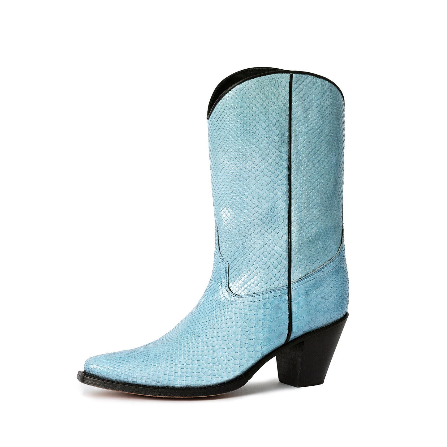 Blue Snakeskin Print Almond-Toe Chic Mid Calf Cowgirl Boots