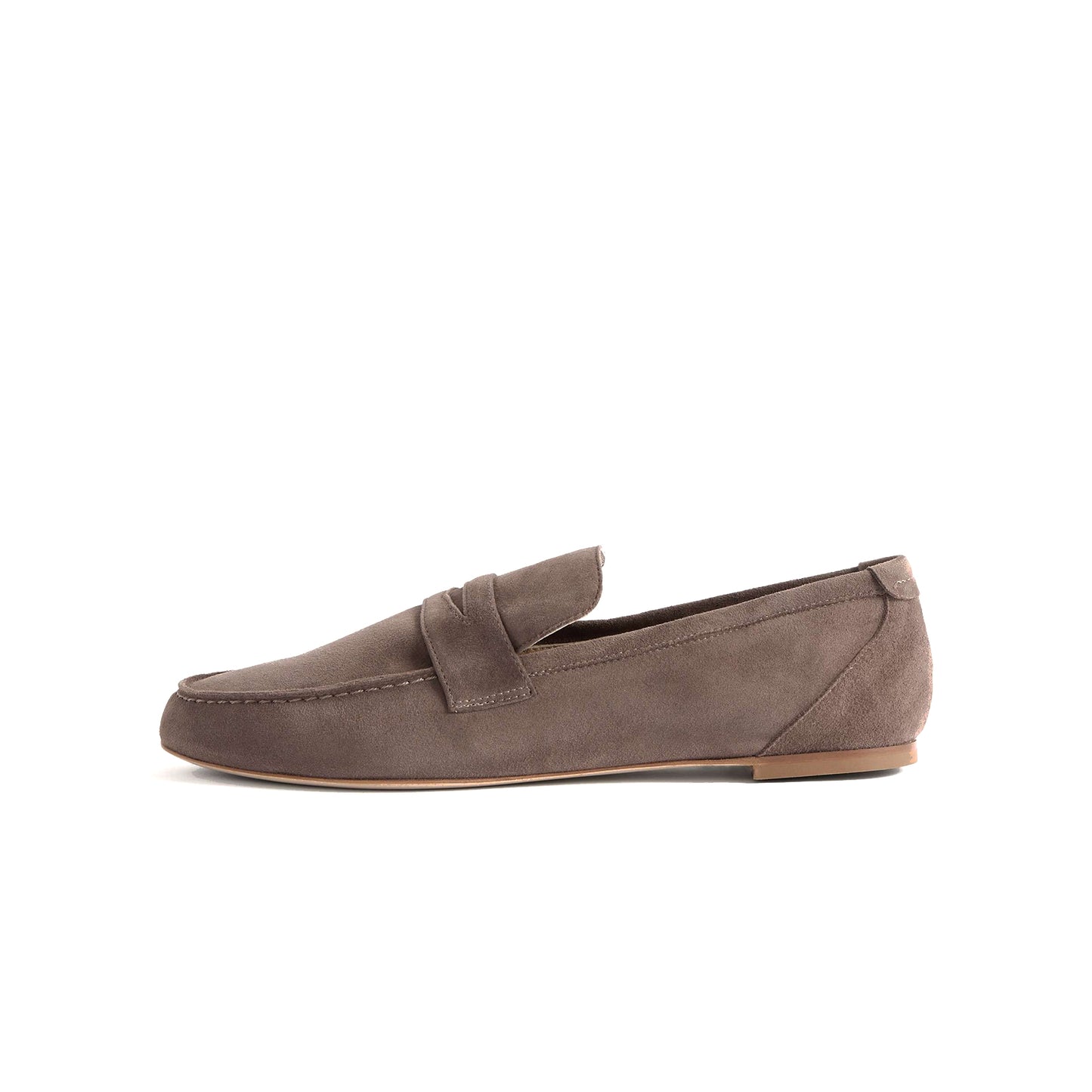 Taupe Faux Suede Round-Toe Slip-On Chic Loafers Flats
