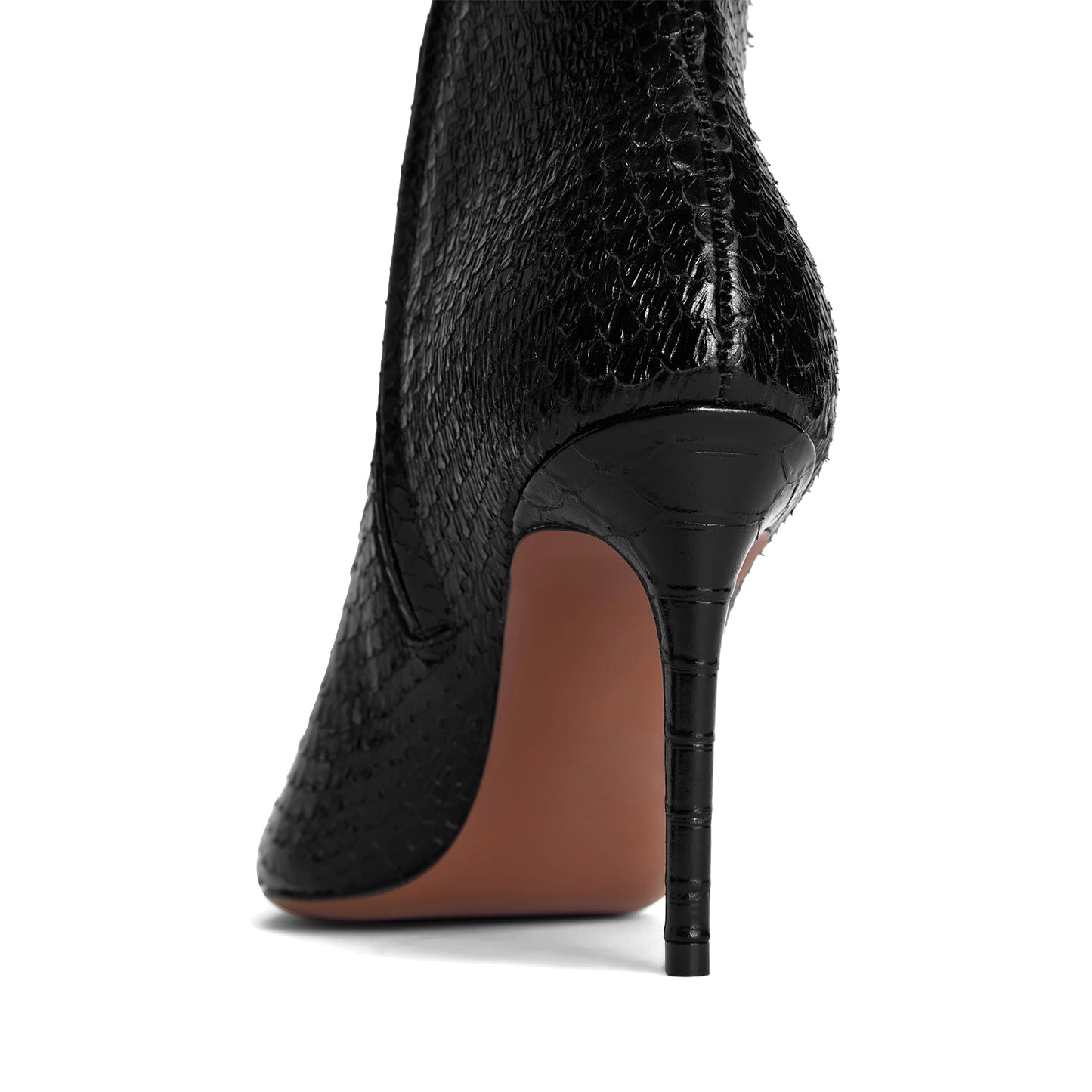 Black Snakeskin Print Pointed-Toe Classic Full-Zip Chic Ankle Stiletto Boots