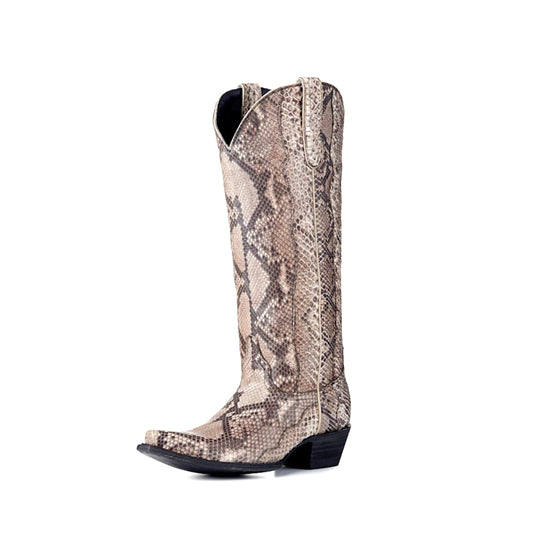 Snakeskin Print Snip-Toe Classic Wide Calf Knee High Cowgirl Boots