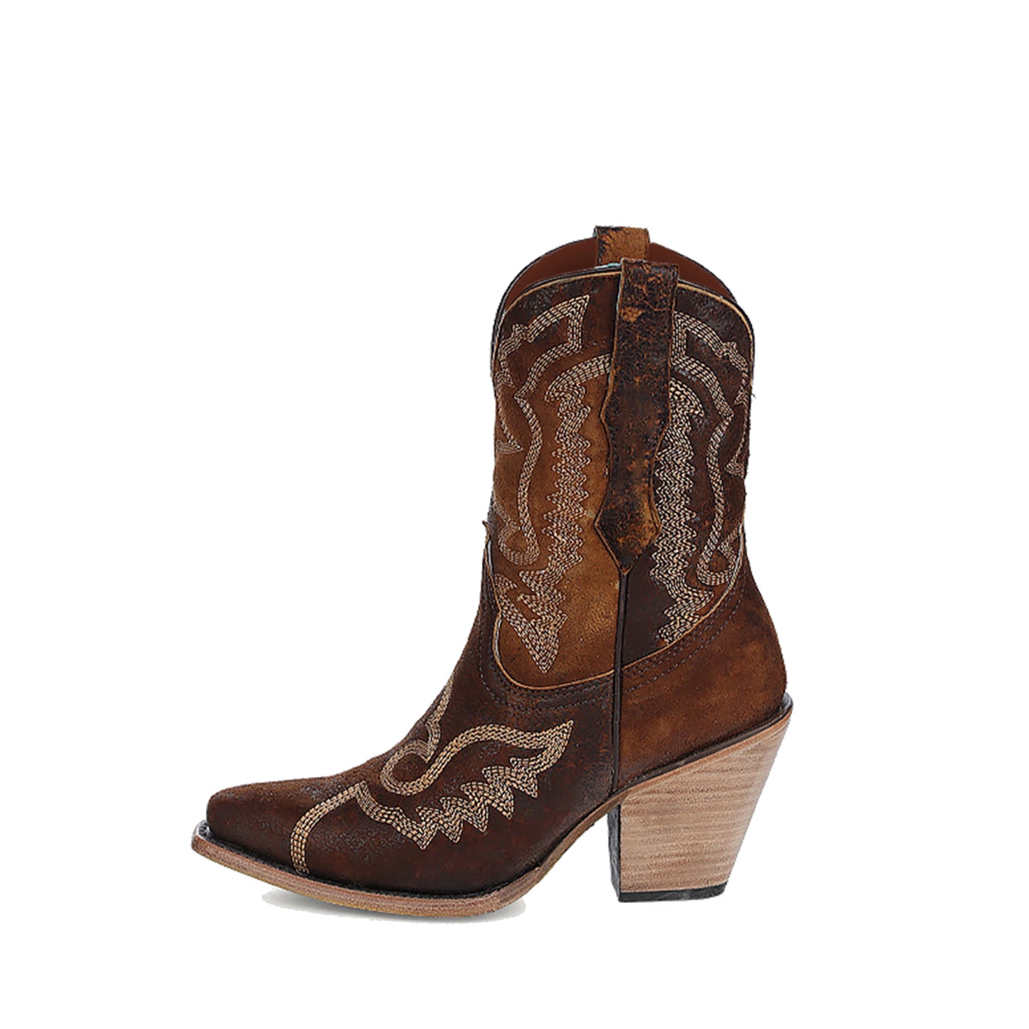Brown Faux Suede Snip-Toe Chic Embroidery Western Ankle Cowgirl Boots