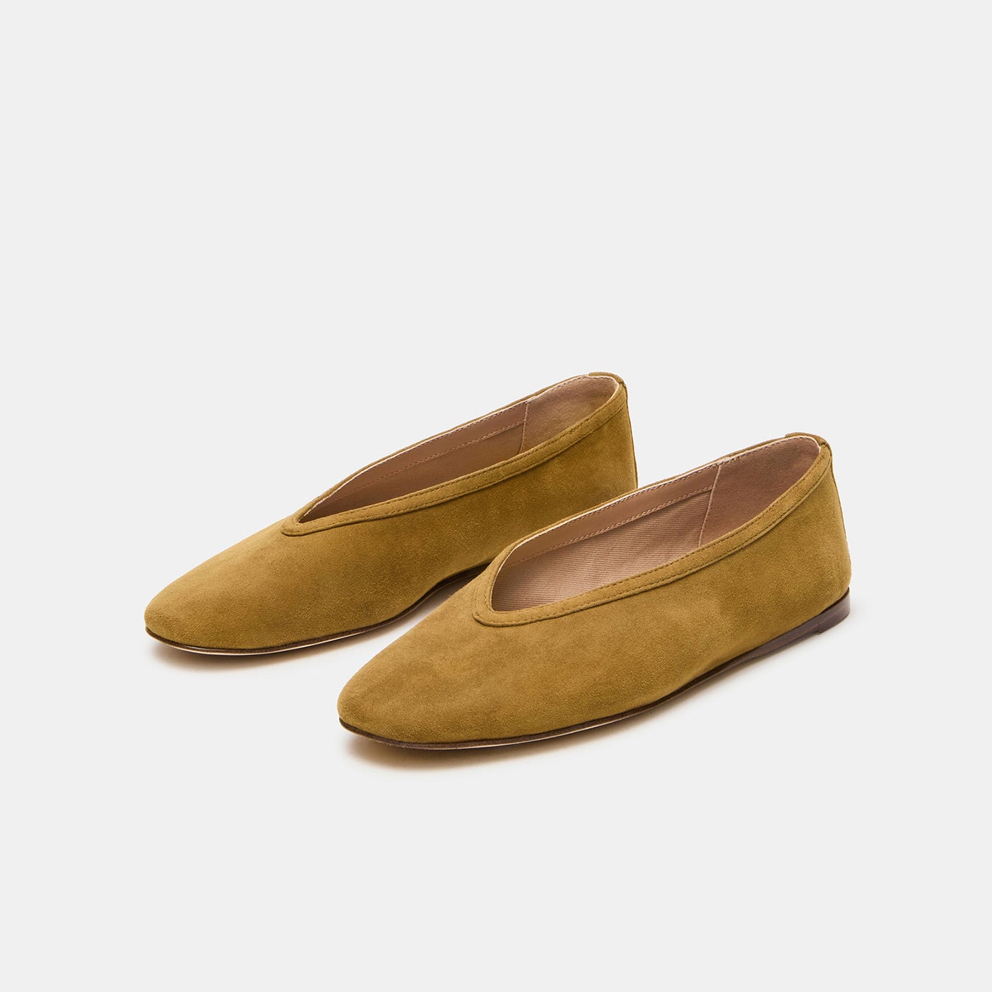 Tan Faux Suede Elegant Square-Toe Rhinestone Slip-On Flats