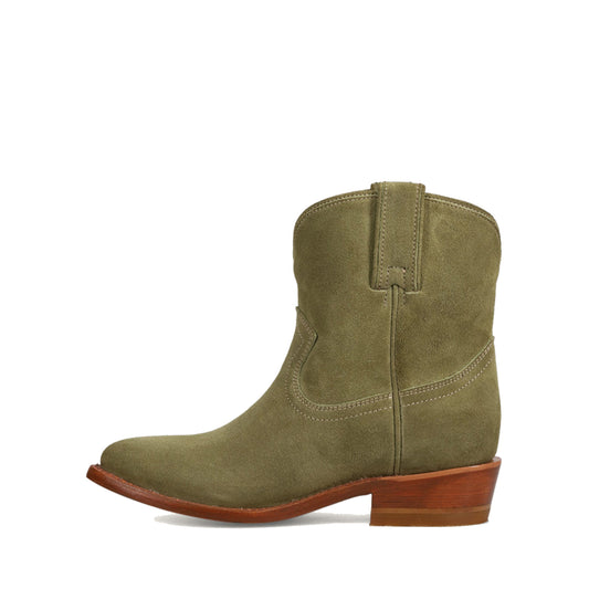 Jade Green Faux Suede Round-Toe Simple Slip-On Ankle Cowgirl Boots