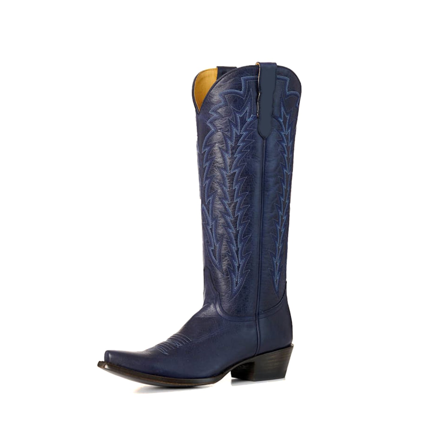 Dark Blue Snip-Toe Embroidery Sleek Mid Calf Classic Cowgirl Boots