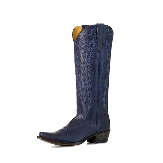 Dark Blue Snip-Toe Embroidery Sleek Mid Calf Classic Cowgirl Boots