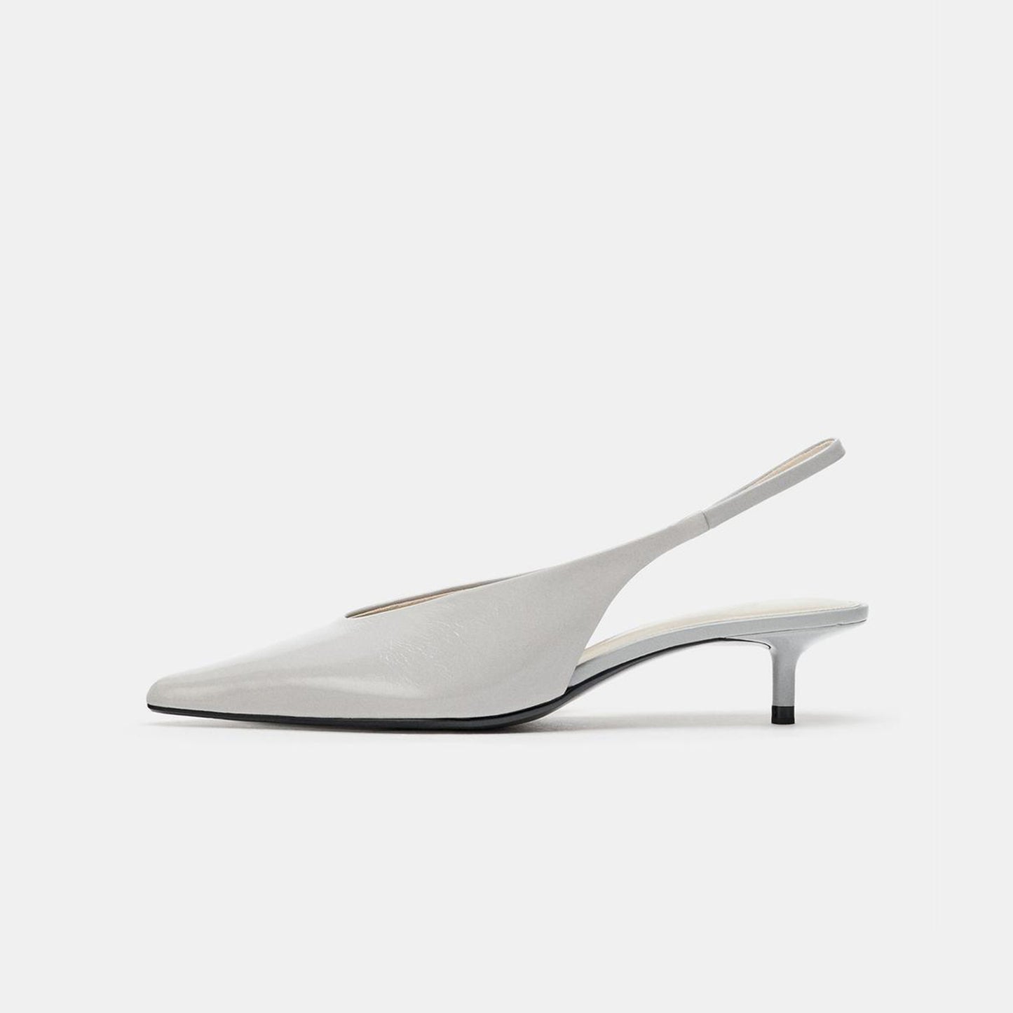 Light Gray Pointed-Toe Elastic Back Strap Chic Kitten Heels