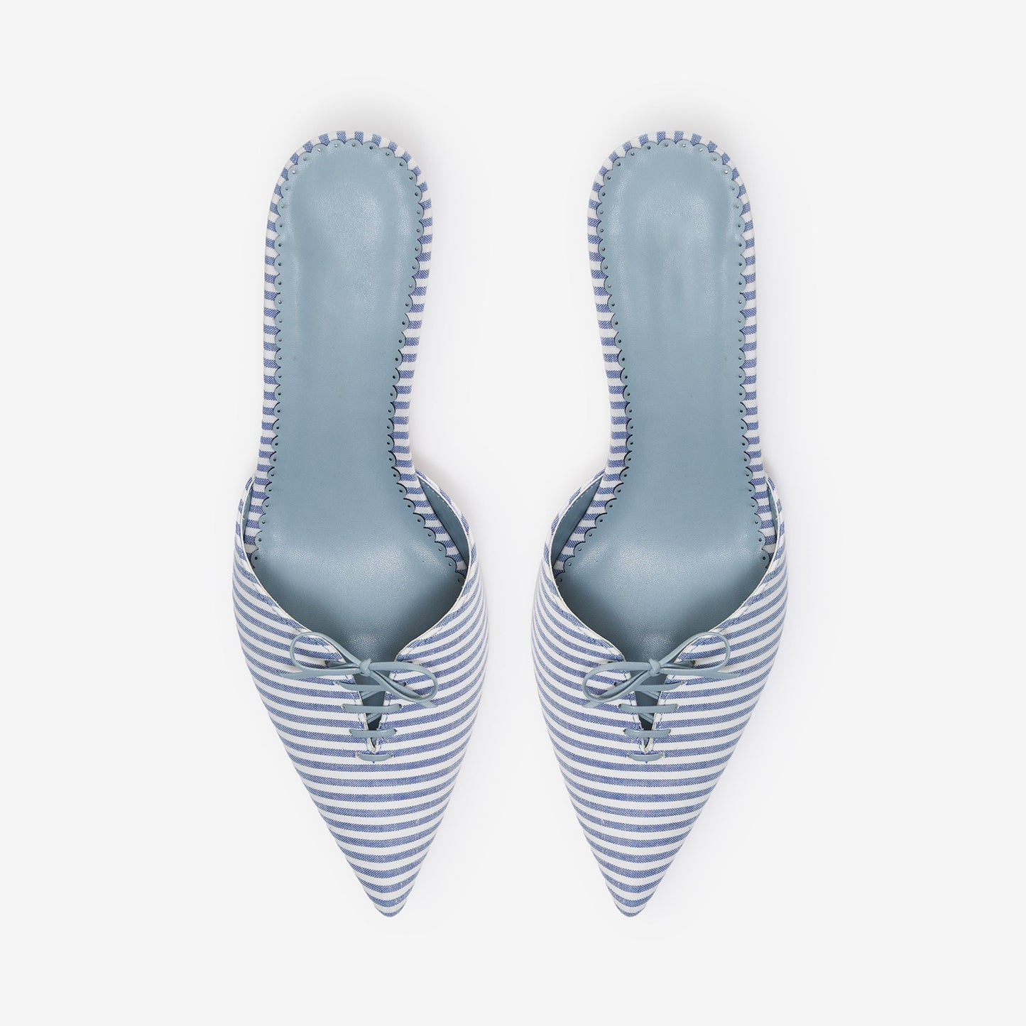 Blue Canvas Pointed-Toe Slip-On Backless Chic Kitten Heels